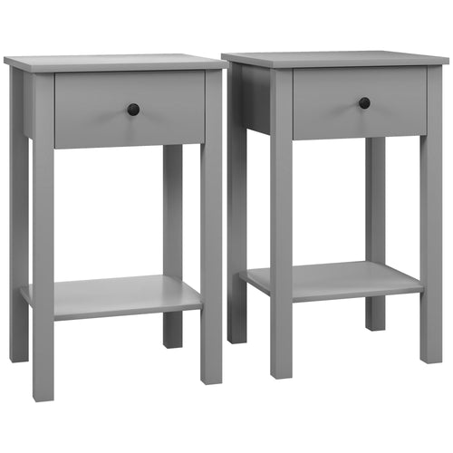 End Tables Set of 2, Side Tables with Drawer and Bottom Shelf, 2-tier Nightstand for Bedroom, Living Room, Grey