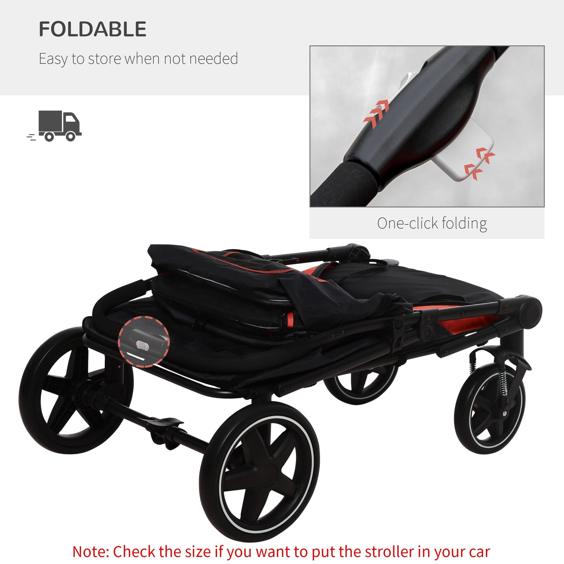 Foldable Pet Stroller with Shock Absorber, Brakes, Storage, Safety Leash, Black Dog Bike Trailers & Strollers   at Gallery Canada