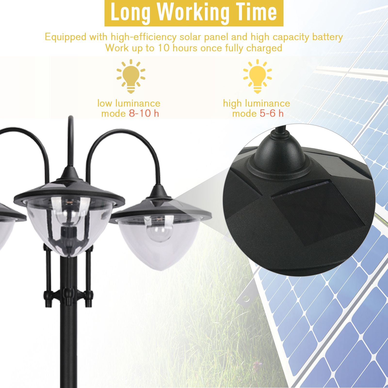 3-head LED Solar Light Lamp Street Light Post with Planter, Solar-powered Lamp Post, Black Solar Post Lamps at Gallery Canada