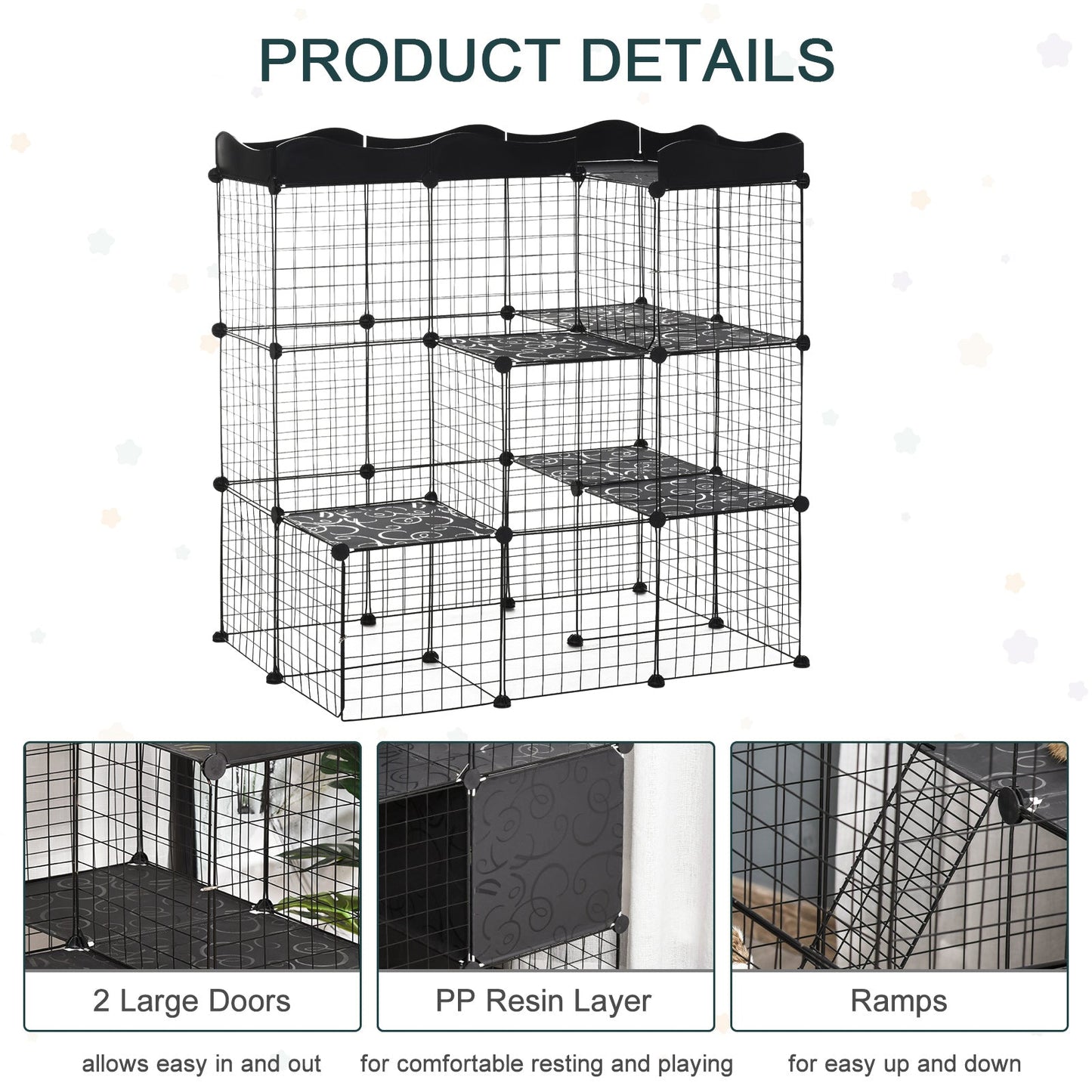 40 Pcs Small Animal Cage Bunny Hutch Portable Metal Wire with Ramps for Kitten Chinchilla, Black Houses & Habitats   at Gallery Canada