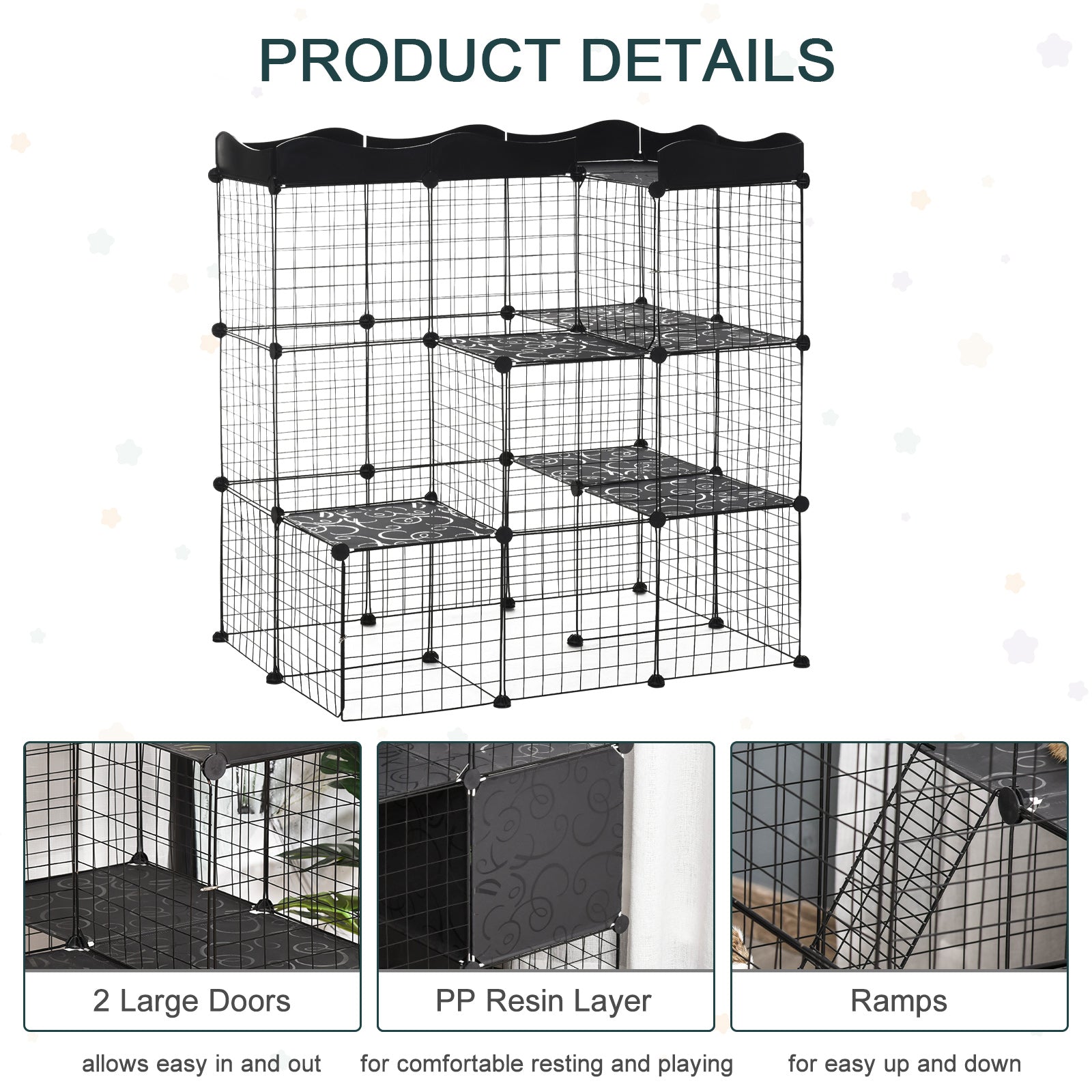 40 Pcs Small Animal Cage Bunny Hutch Portable Metal Wire with Ramps for Kitten Chinchilla, Black Houses & Habitats   at Gallery Canada