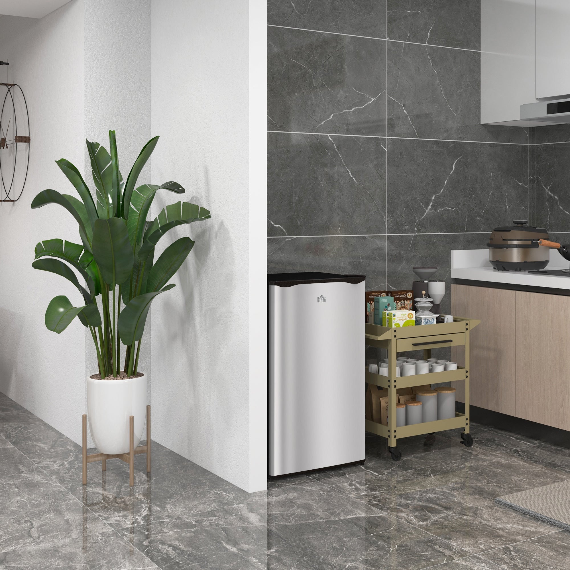 Compact Refrigerator, Mini Fridge with Freezer, Adjustable Shelf, Mechanical Thermostat and Reversible Door, Silver Small Kitchen Appliances at Gallery Canada