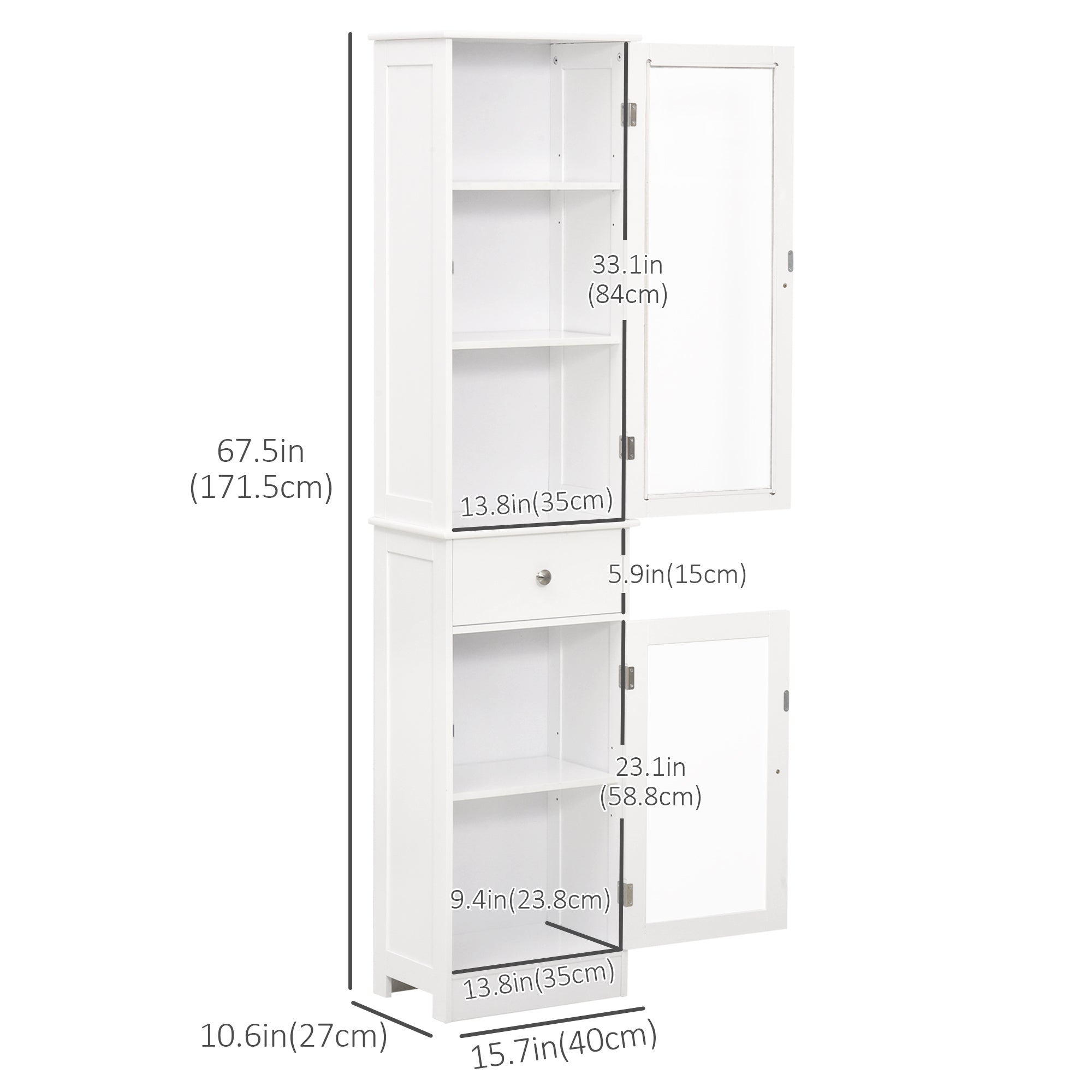 Bathroom Storage Cabinet with 3-tier Shelf Drawer, Floor Cabinet Free Standing Linen Tower Tall Slim Side Organizer Shelves, White Bathroom Cabinets   at Gallery Canada