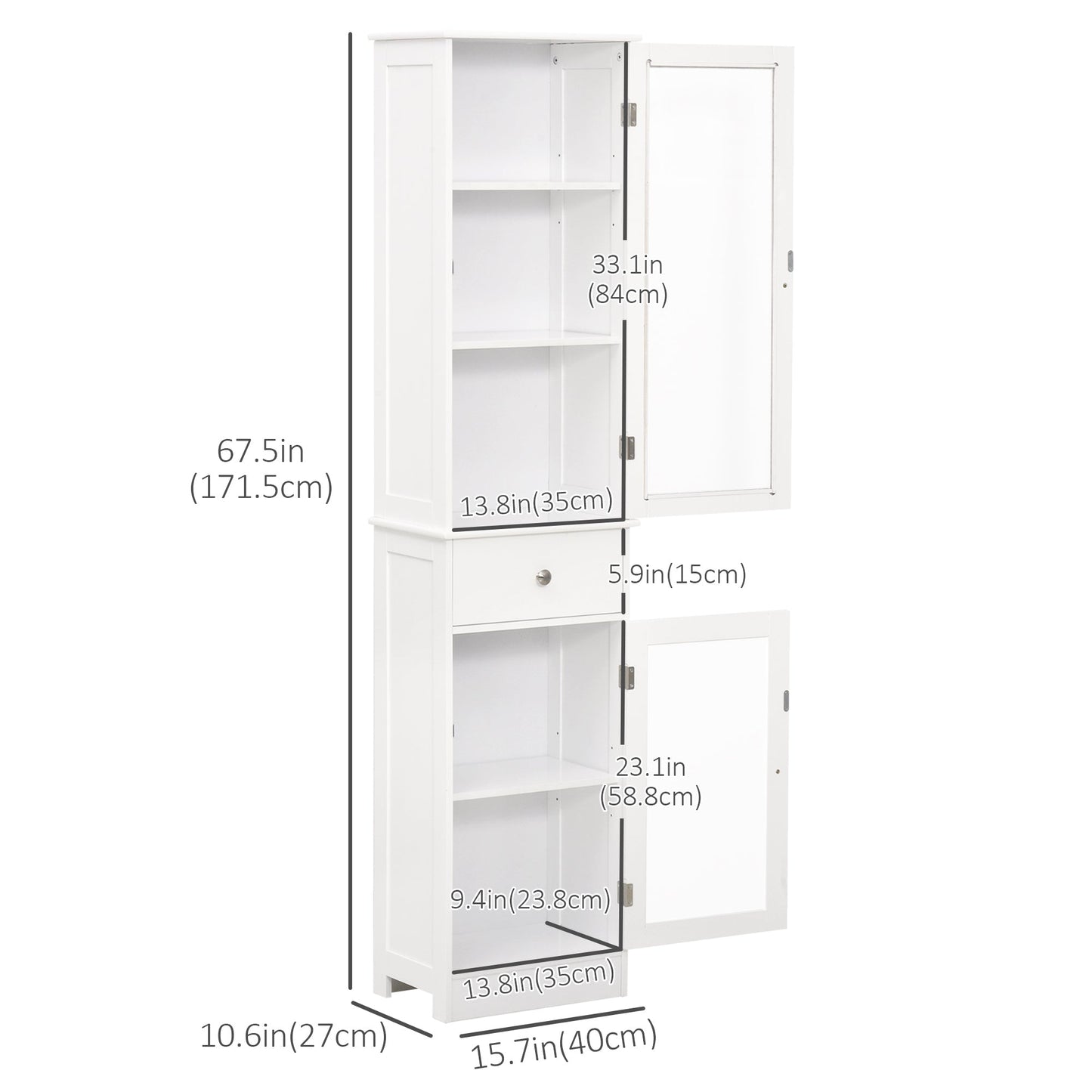 Bathroom Storage Cabinet with 3-tier Shelf Drawer, Floor Cabinet Free Standing Linen Tower Tall Slim Side Organizer Shelves, White Bathroom Cabinets   at Gallery Canada