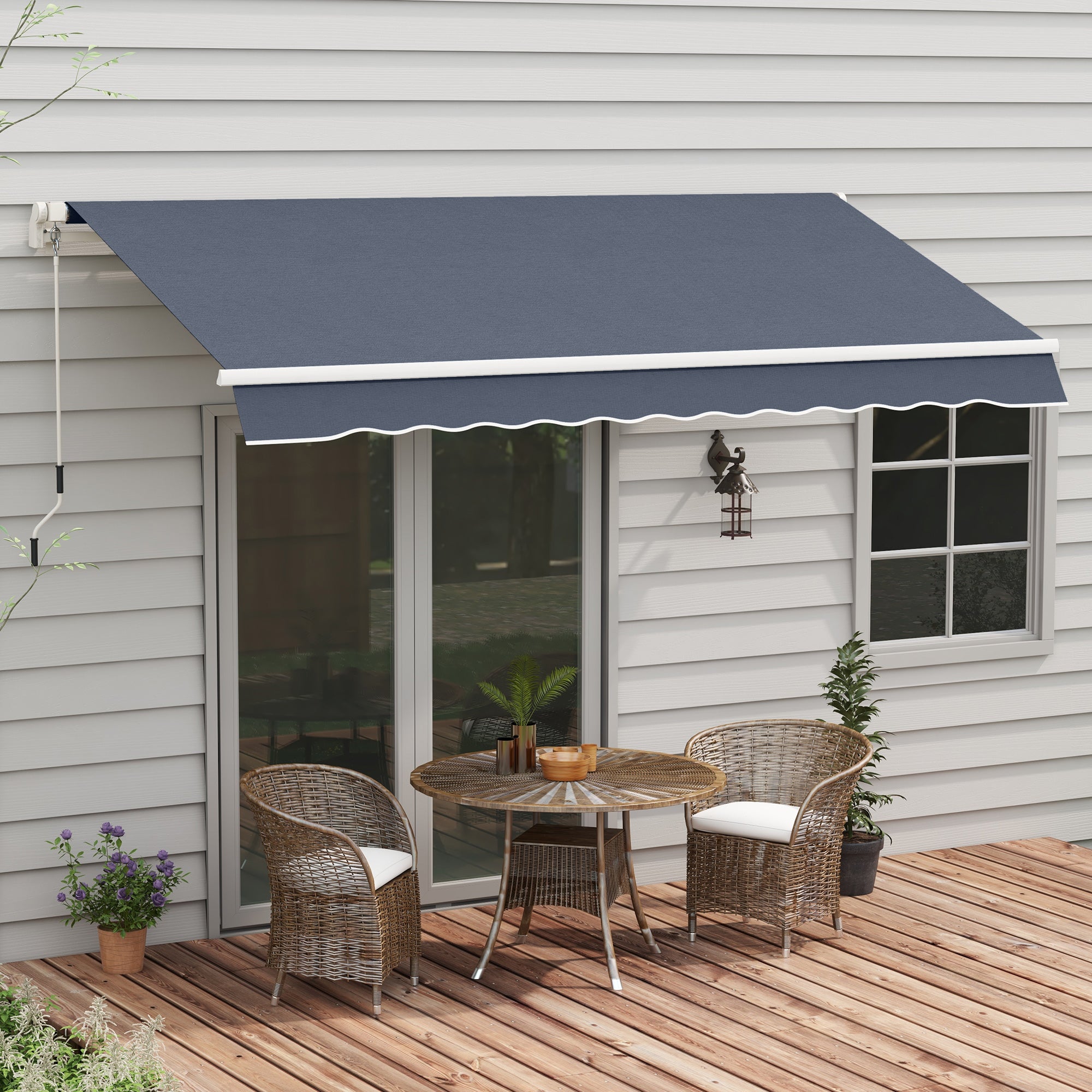 12' x 8' Retractable Patio Awning Sunshade Shelter with Manual Crank Handle UV &; Water-Resistant for Deck Balcony Grey Deck Awnings at Gallery Canada