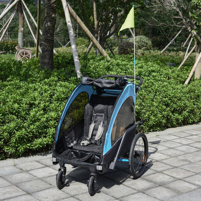 3-in-1 Foldable Child Bike Trailer Jogger Pushcar with Shock Absorbers, Blue Kids Bike Trailers   at Gallery Canada