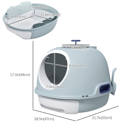 Cat Litter Box Toilet with Lid, Covered Litter Box with Scoop, Enclosed Drawer and Skylight, Blue Cat Litter Box Enclosures   at Gallery Canada