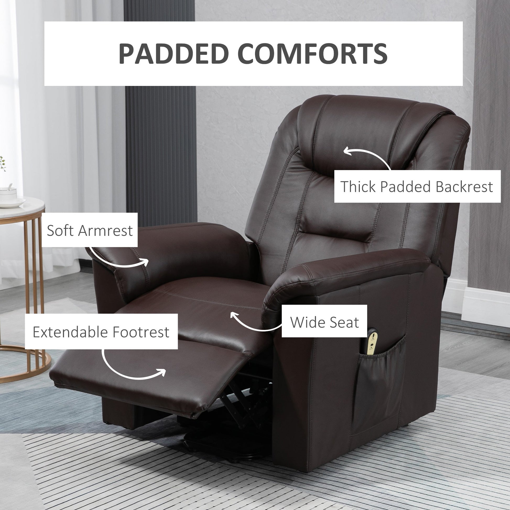 Electric Power Lift Chair for Elderly, PU Leather Recliner Sofa with Footrest and Remote Control for Living Room, Brown Electric Power Lift Chairs   at Gallery Canada