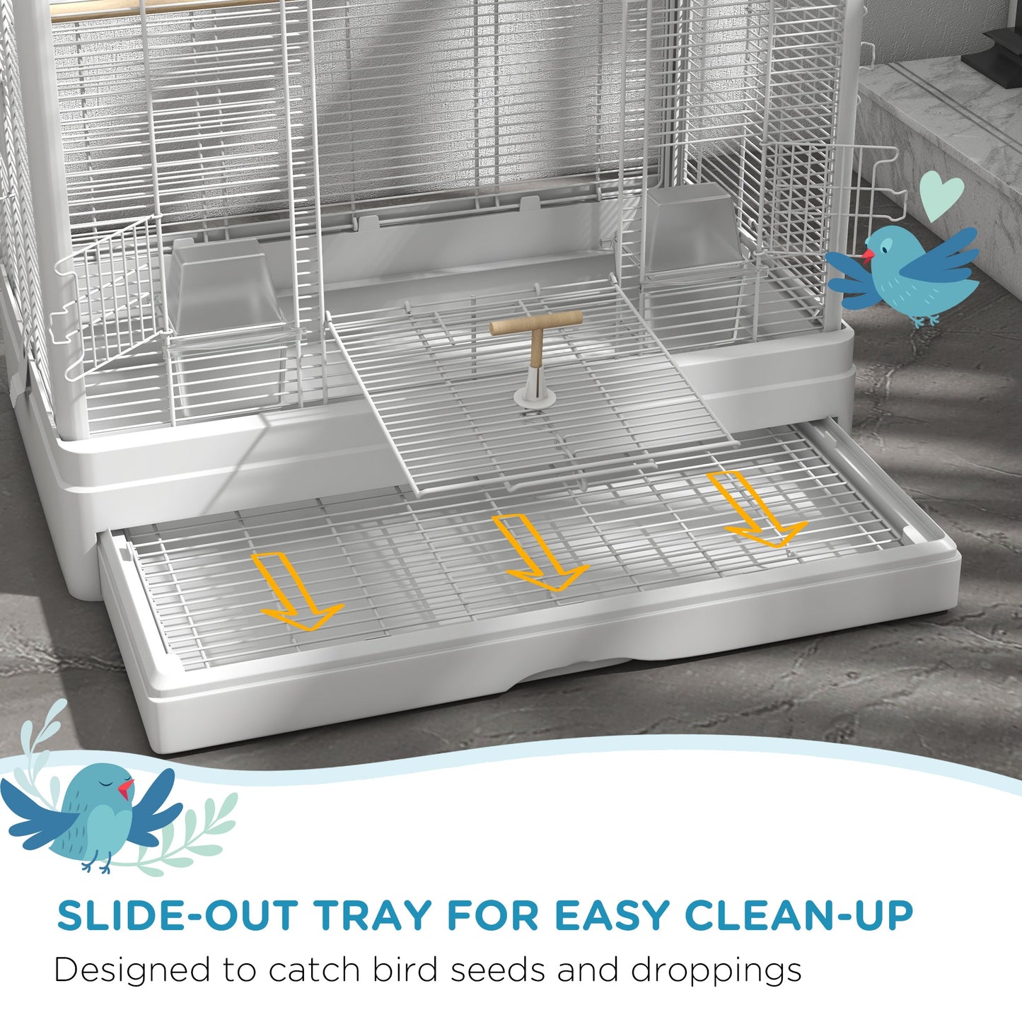 39" Bird Cage for Budgie Finches Canaries Love Birds with Wooden Stands, Slide-Out Tray, Handles, Food Containers, White Bird Cages   at Gallery Canada