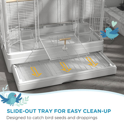 39" Bird Cage for Budgie Finches Canaries Love Birds with Wooden Stands, Slide-Out Tray, Handles, Food Containers, White Bird Cages   at Gallery Canada