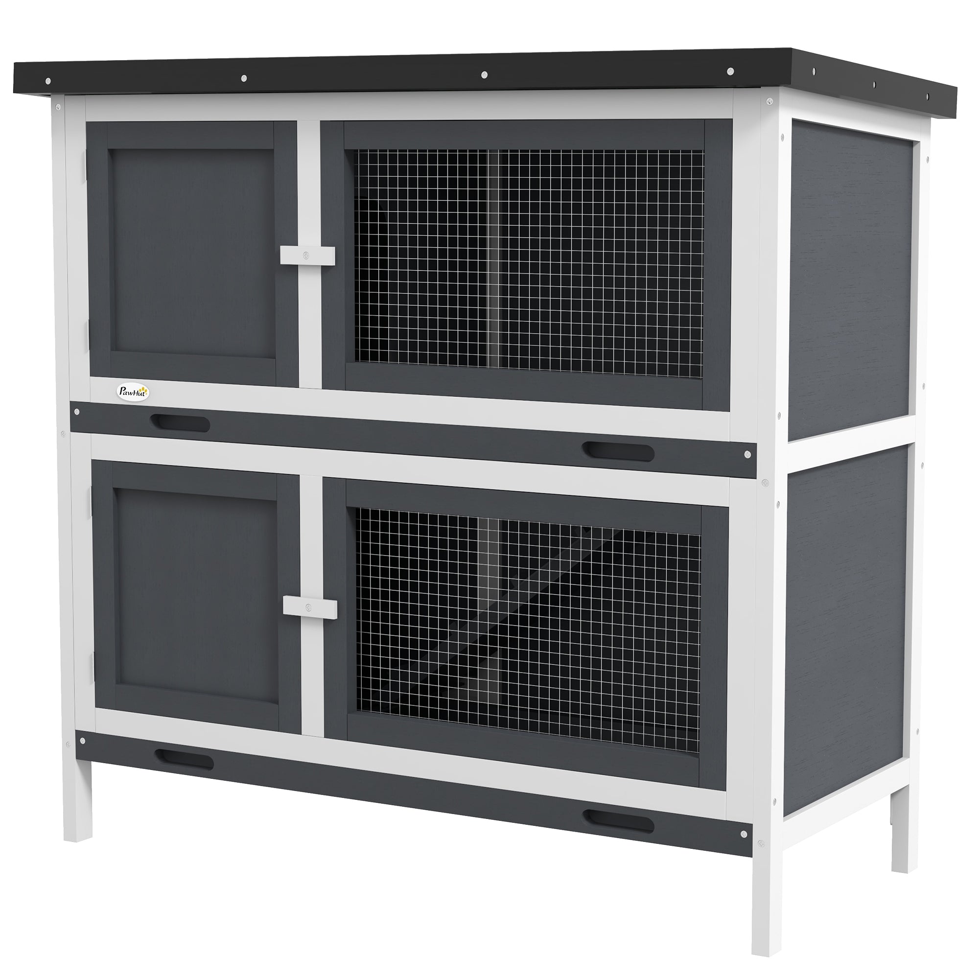Wood Rabbit Hutch with 2 Large Main House, Ramp, Trays, Grey Rabbit Hutch Grey at Gallery Canada