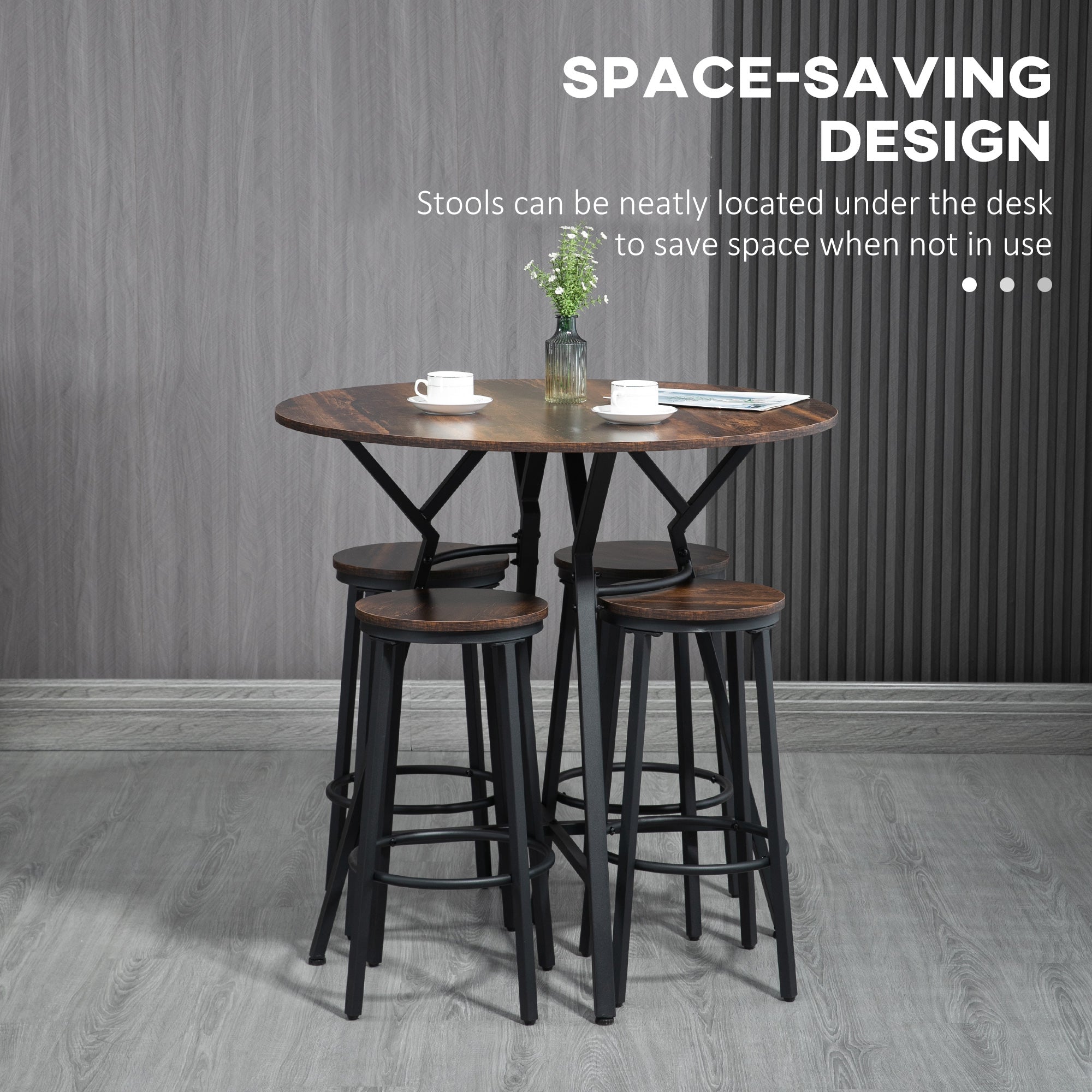 5-Piece Bar Table and Chairs Set, Space Saving Dining Table with 4 Stools for Pub &; Kitchen Bar Sets   at Gallery Canada