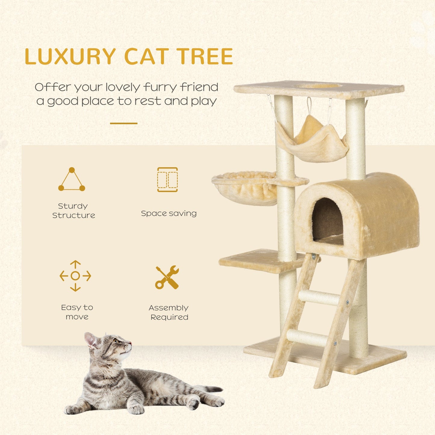 39" Deluxe Cat Tree Tower Scratching Post Kitten Condo Activity Center Deep Cream Cat Towers at Gallery Canada