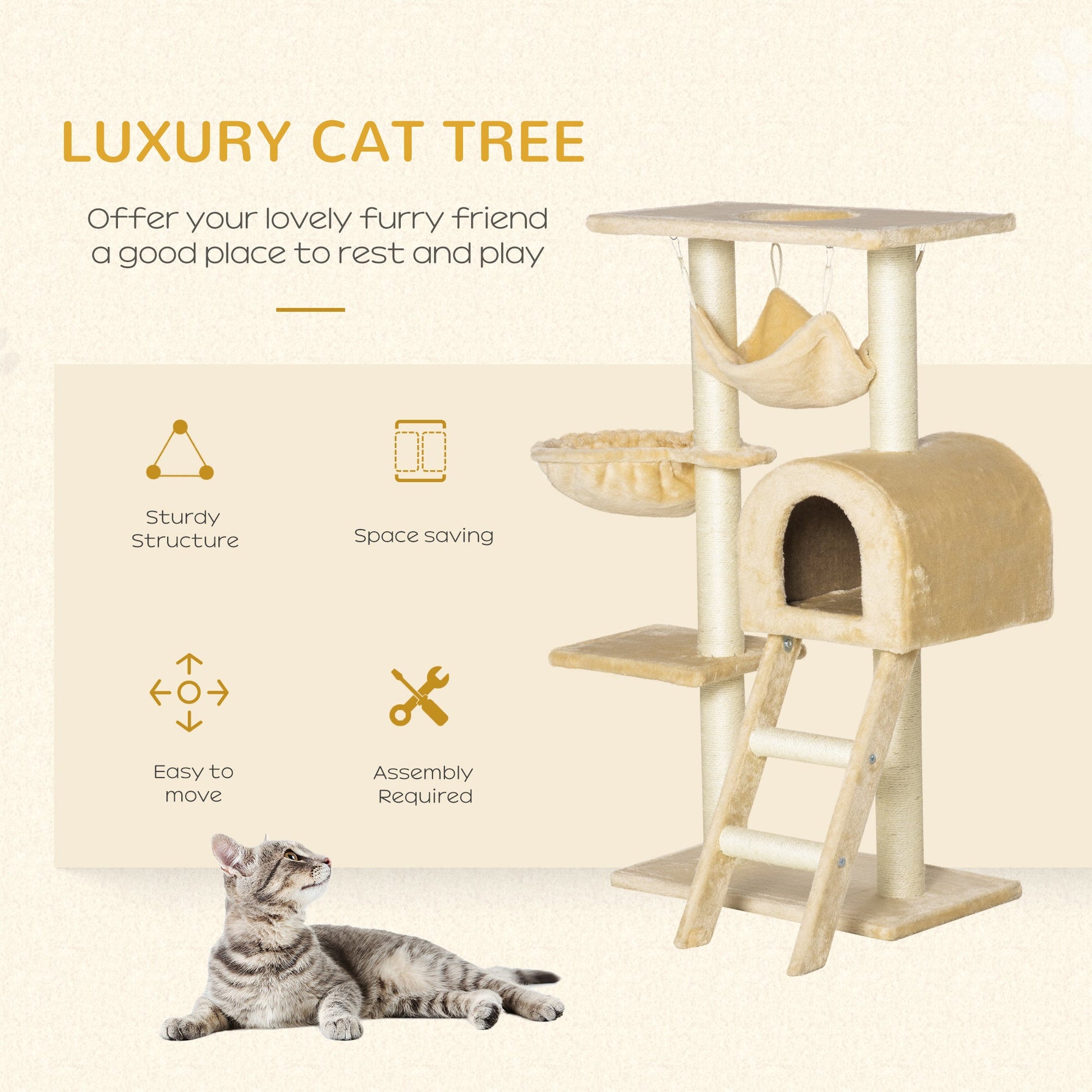 39" Deluxe Cat Tree Tower Scratching Post Kitten Condo Activity Center Deep Cream Cat Towers   at Gallery Canada