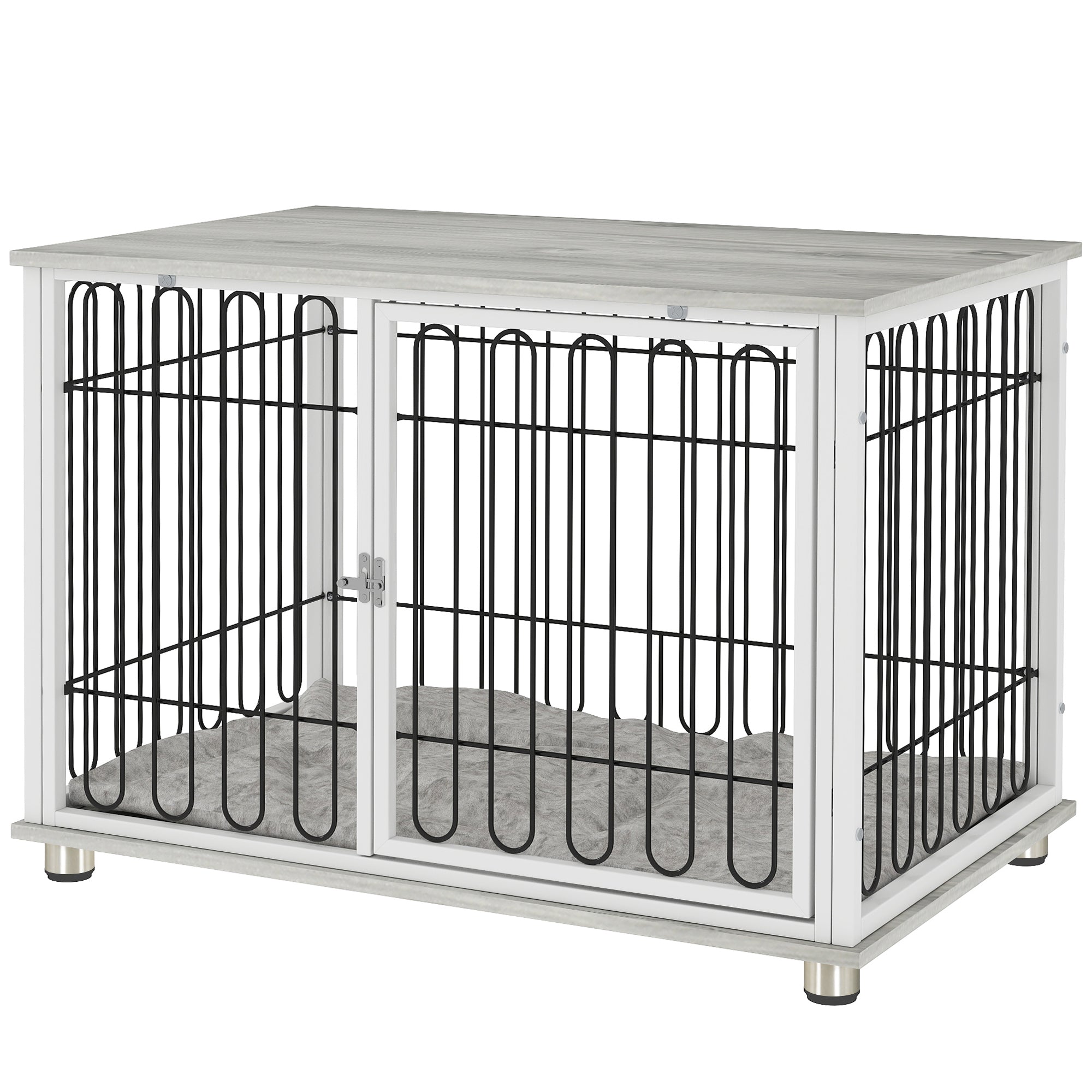 Dog Crate Furniture with Washable Cushion, Adjustable Feet for Medium Dogs, Indoor Use, Grey Houses, Kennels & Pens Grey, White, Black at Gallery Canada