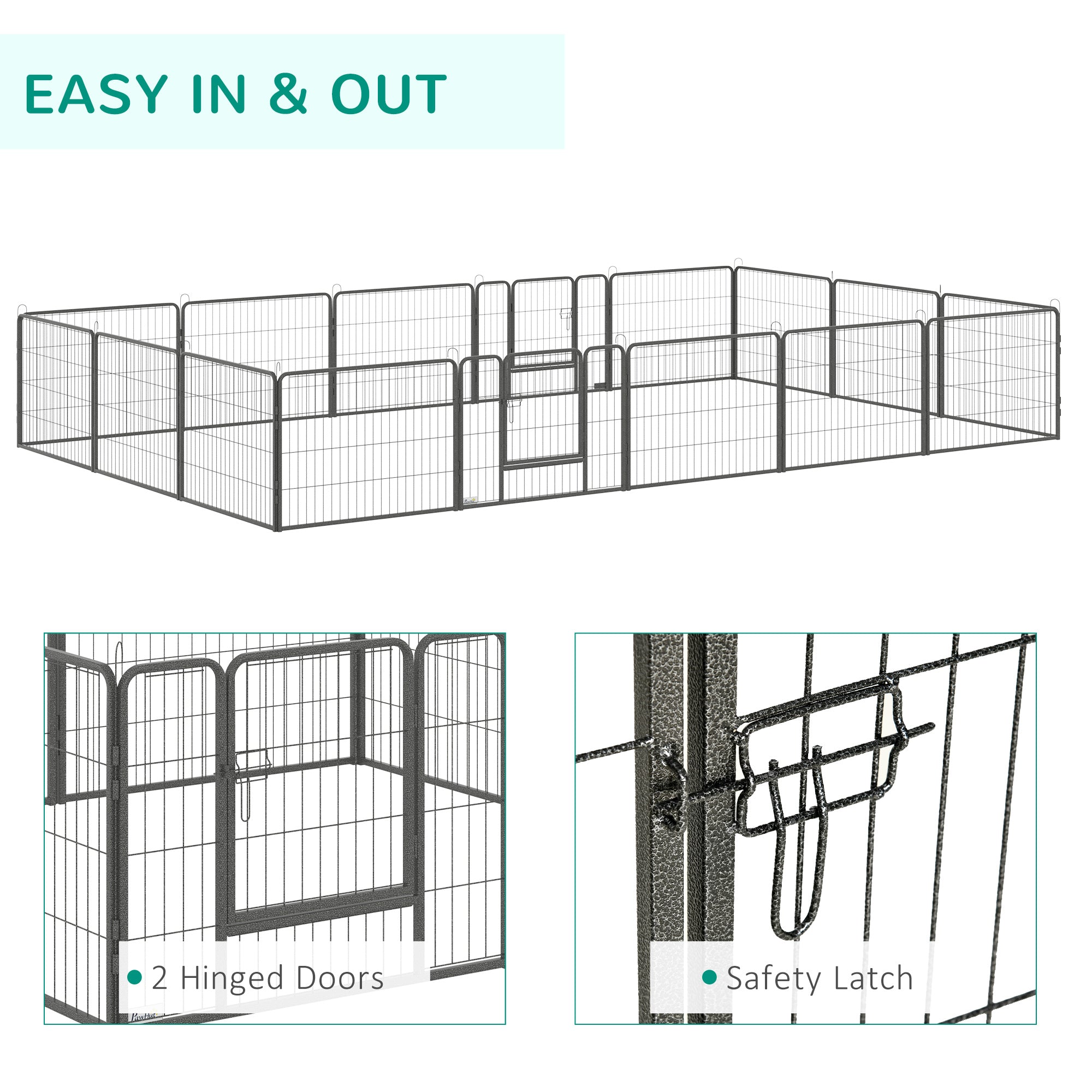 Heavy Duty Dog Playpen, 16 Panels Pet Playpen Dog Fence, Portable Puppy Exercise Pen, with 2 Doors Locking Latch, Outdoor or Indoor Use 23.5