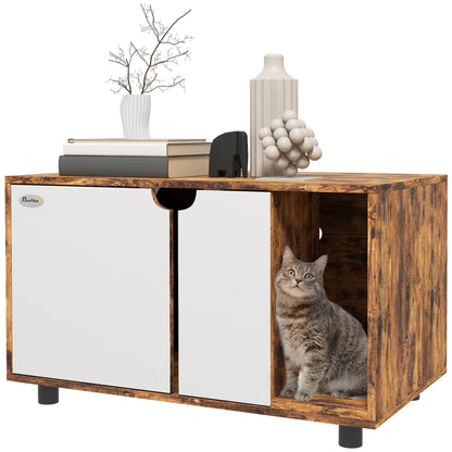 Hidden Cat Litter Box Enclosure with Double Doors and Sand Drain Pad, Rustic Brown Cat Litter Box Enclosures   at Gallery Canada