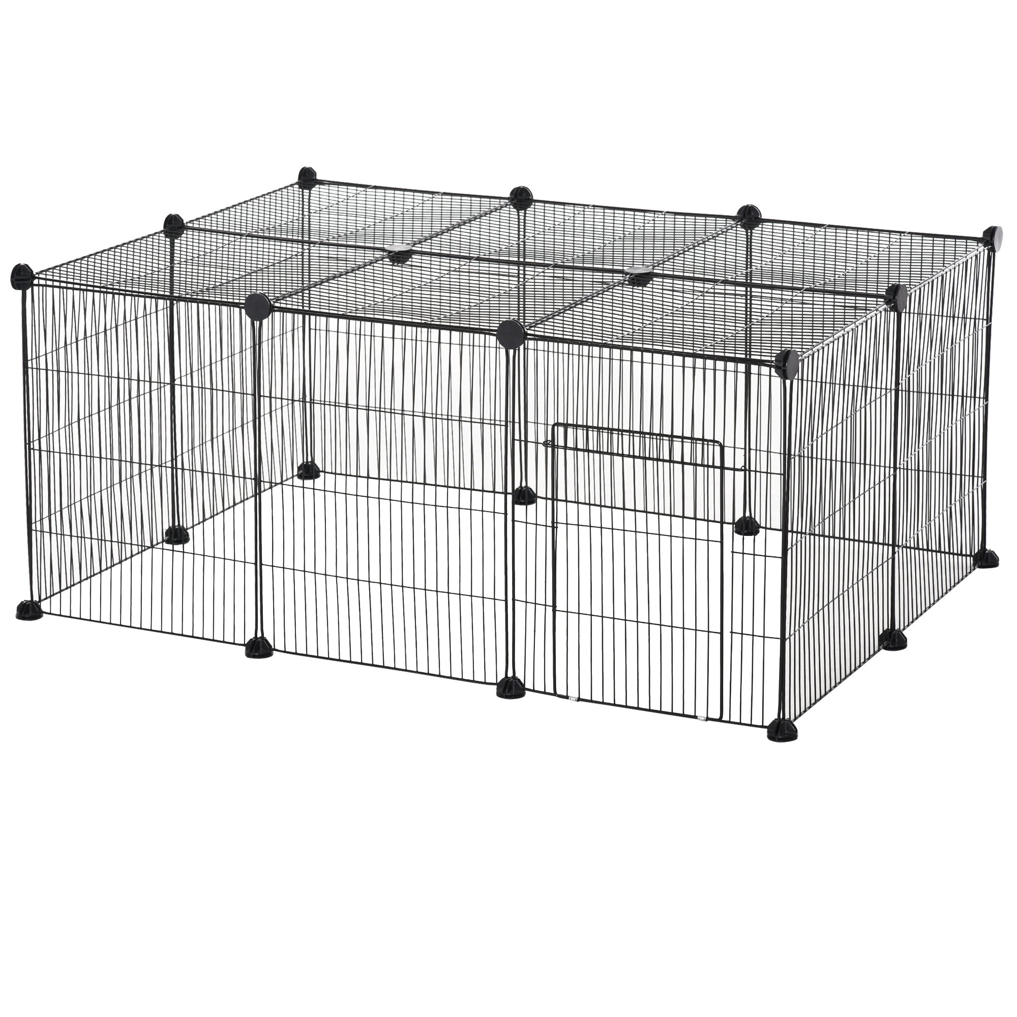 Small Animal Cage for Bunny, Guinea Pig, Chinchilla, Hedgehog, Portable Pet Enclosure with Door, 16 Panels Houses & Habitats Black  at Gallery Canada