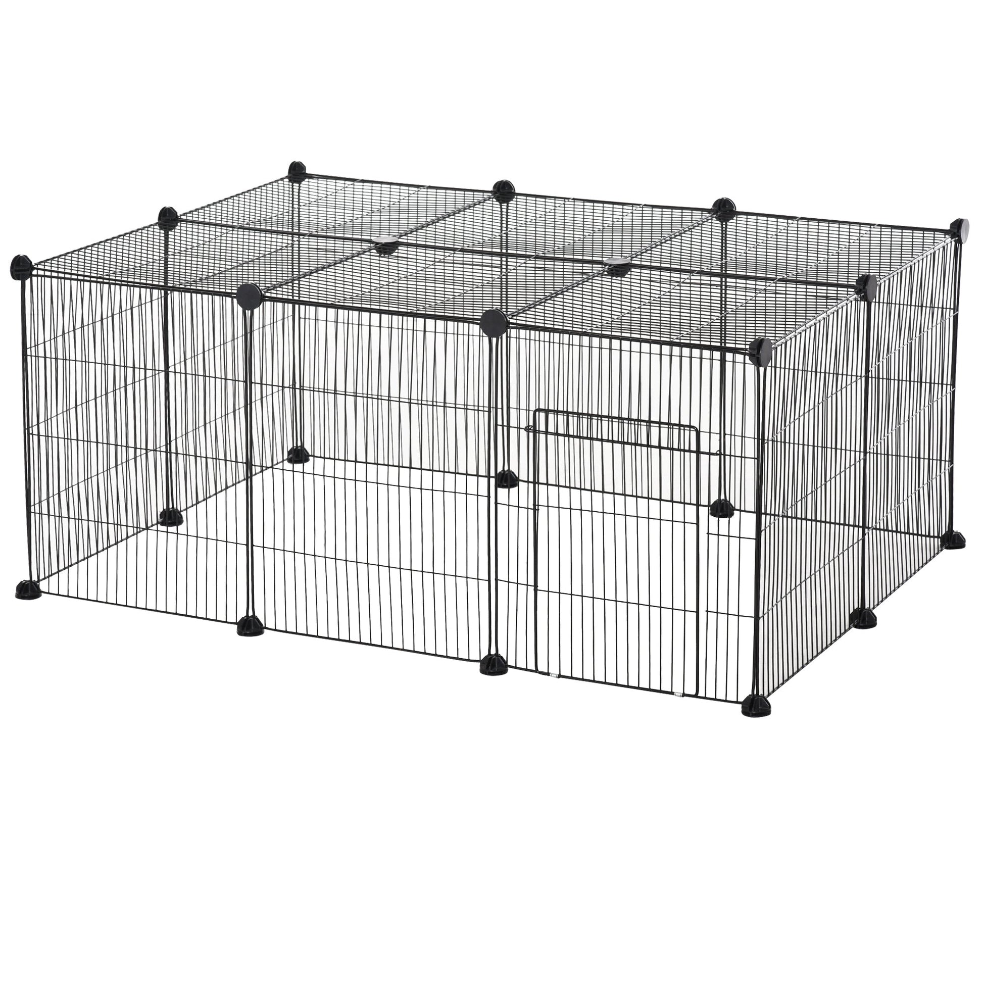 Small Animal Cage for Bunny, Guinea Pig, Chinchilla, Hedgehog, Portable Pet Enclosure with Door, 16 Panels Houses & Habitats Black  at Gallery Canada