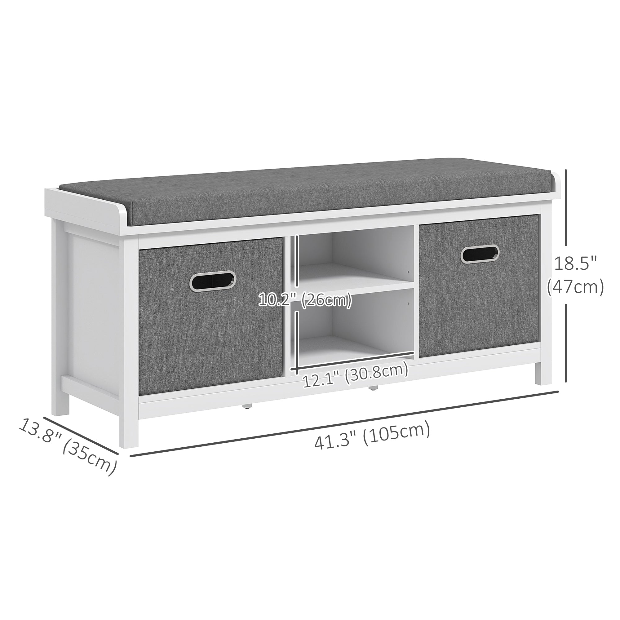 Shoe Storage Bench with Seat, Entryway Bench Seat with Cushion, 2 Drawers and Adjustable Shelf for Hallway, White Shoe Storage Cabinets & Racks   at Gallery Canada