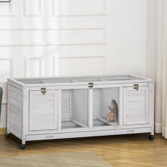 Wooden Rabbit Hutch with Wheels, Dividers for Indoor Outdoor Rabbit Hutch Light Grey  at Gallery Canada