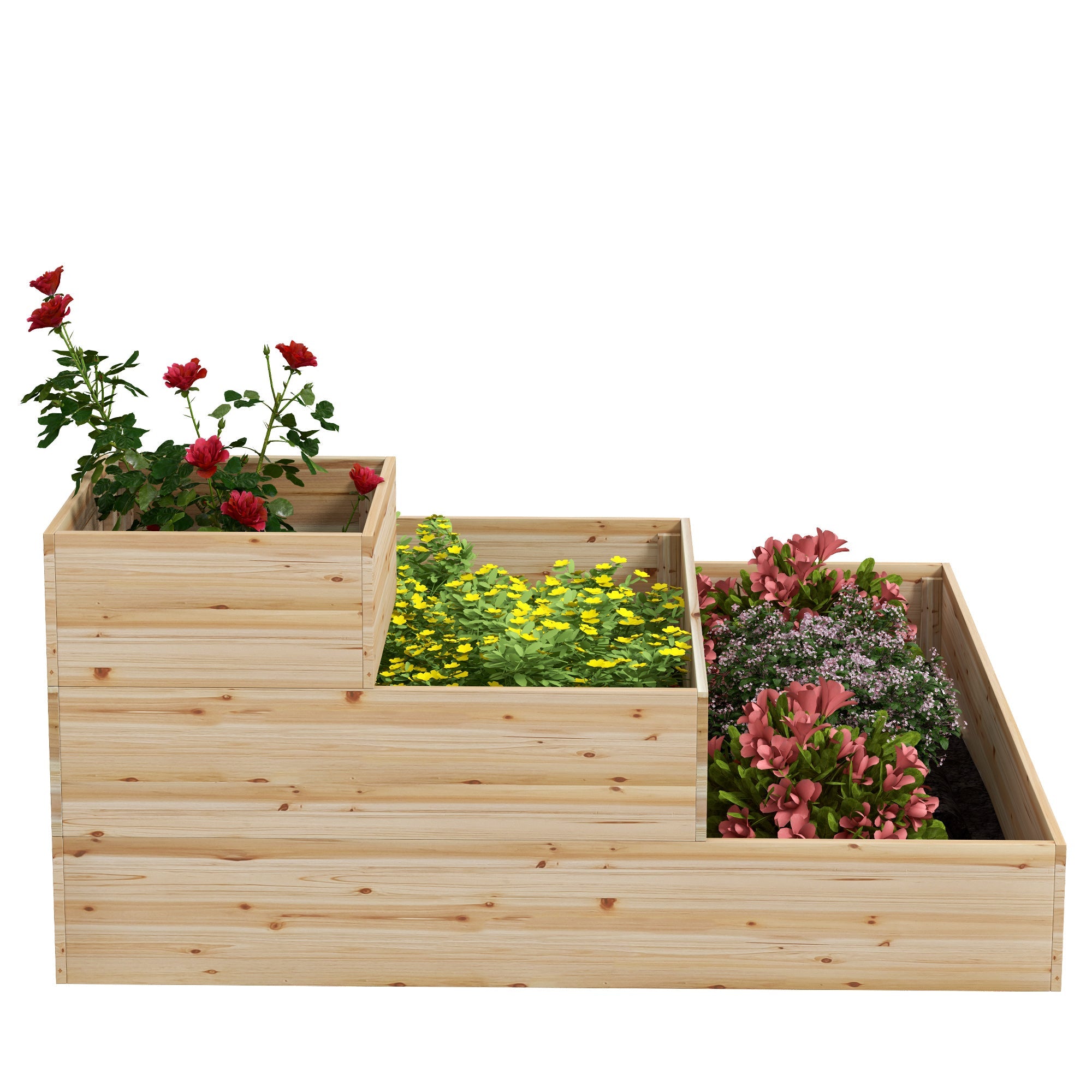 Outdoor Elevated Planter Box, 3-Tier Wooden Raised Garden Bed for Vegetables, Flowers and Herbs, 43.3