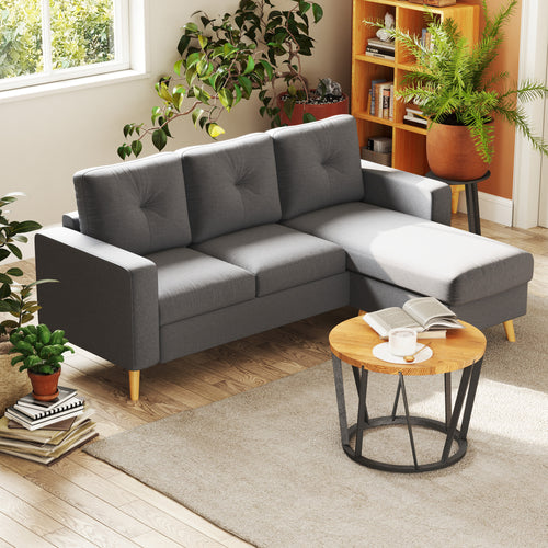 Sectional Sofa Couch, L Shaped Couch with Reversible Chaise, Wooden Legs for Living Room, Bedroom, Dark Grey