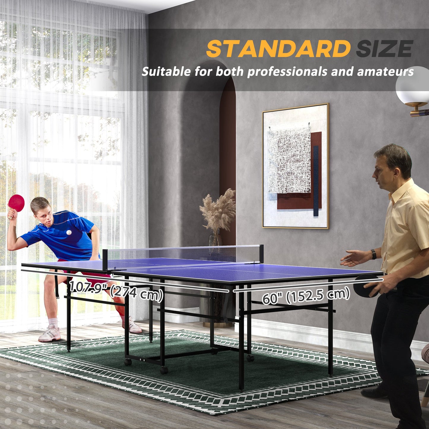 Full Size Table Tennis Table, Folding Ping Pong Table with Net, Paddles, Balls and Wheels, Blue Game Tables   at Gallery Canada