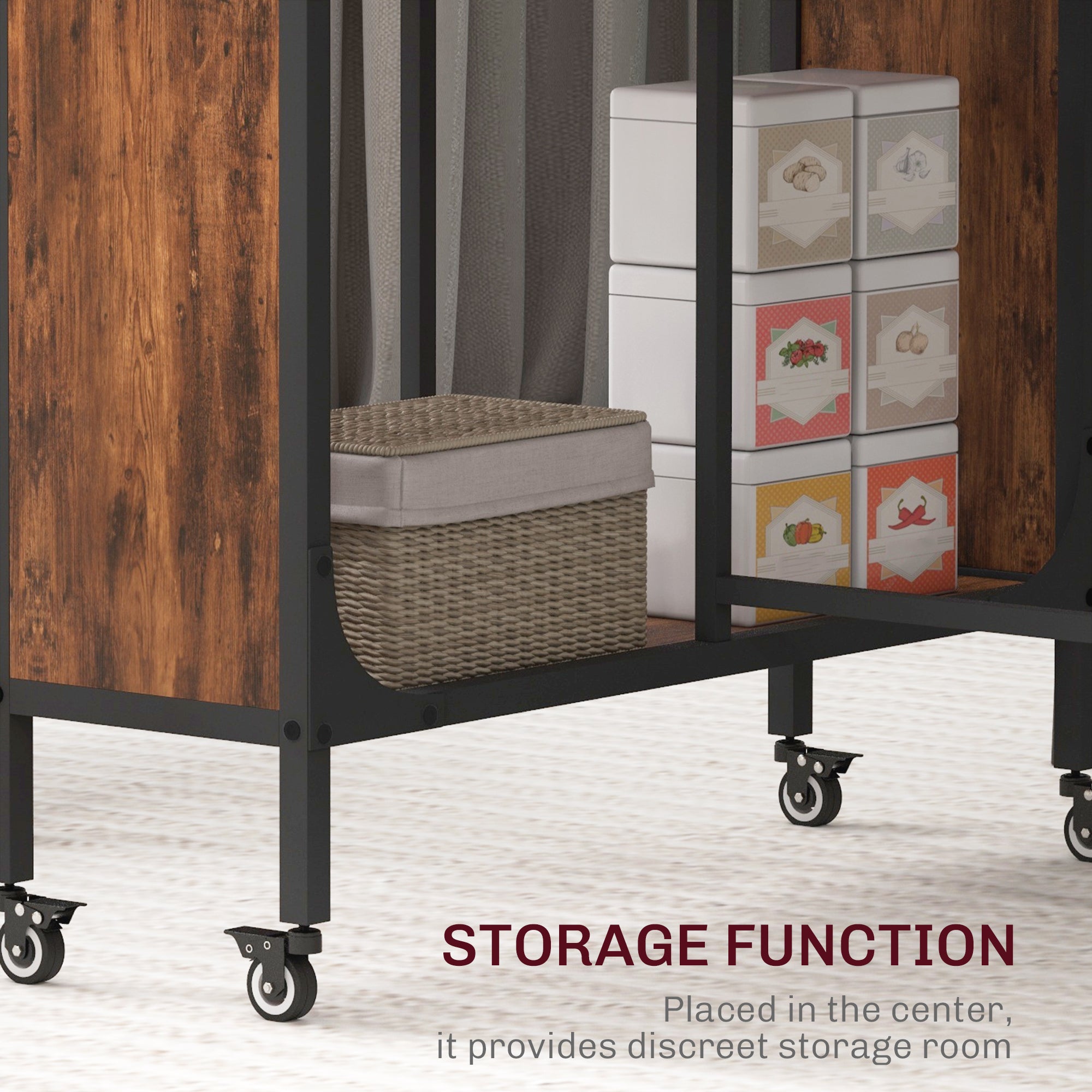 Folding Dining Table, Extendable Kitchen Table for Small Spaces with Storage Shelf and 6 Wheels, Rustic Brown Dining Tables at Gallery Canada