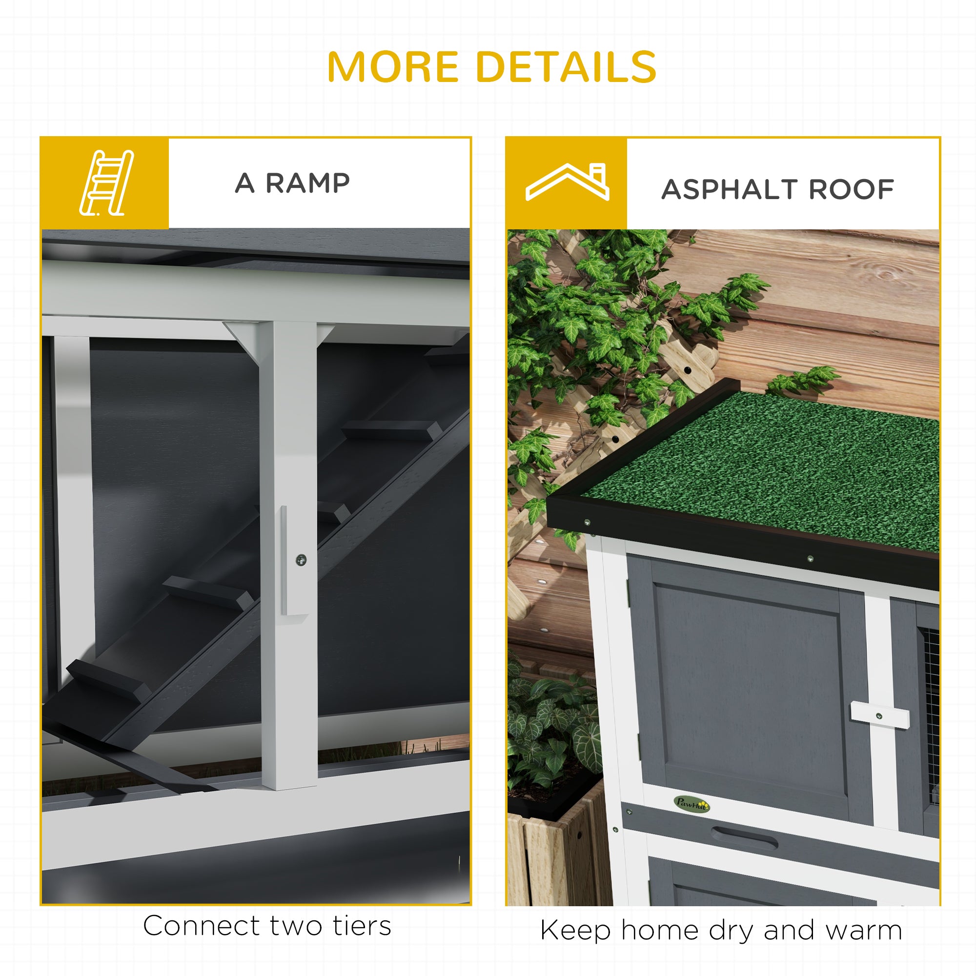 Wood Rabbit Hutch with 2 Large Main House, Ramp, Trays, Grey Rabbit Hutch at Gallery Canada