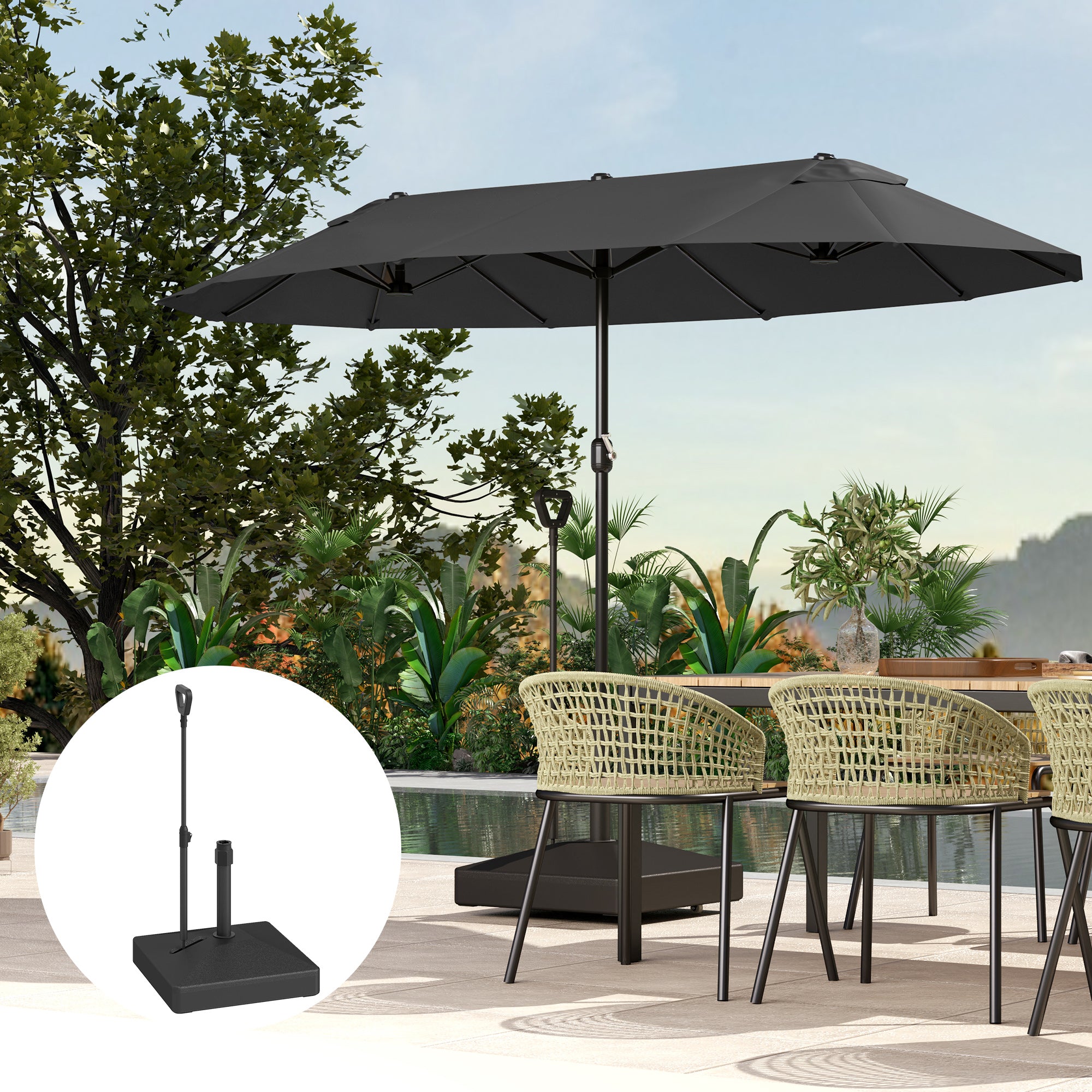 Patio Umbrella Base with Adjustable Wheels and Handle, Outdoor Patio Umbrella Stand, Filled Up to 121lbs with Stand, 99lbs with Water for Garden Poolside, Black Umbrella Bases at Gallery Canada
