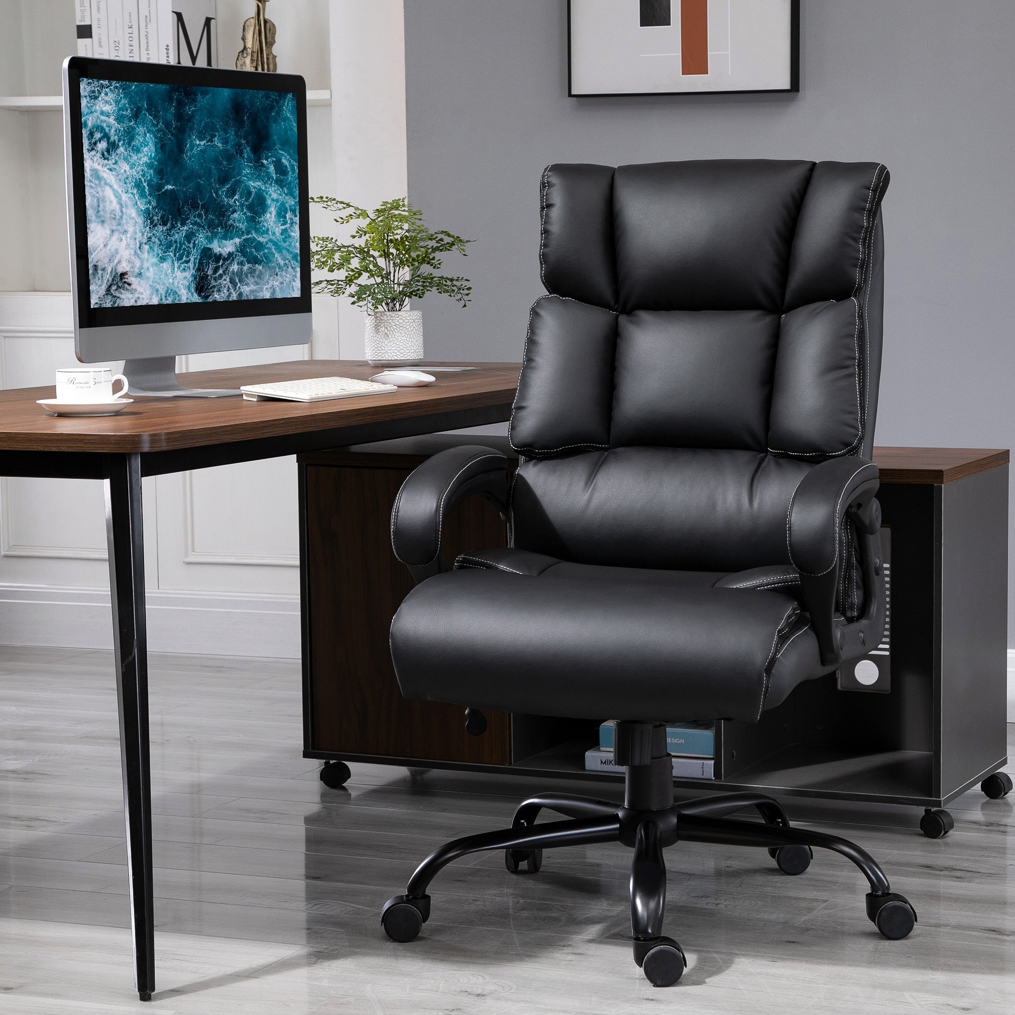 Ergonomic Heavy-Duty Office Chair with Adjustable Height, PU Leather, Rocker, 360° Swivel, 400lbs Capacity, Black Executive & Manager Chairs   at Gallery Canada