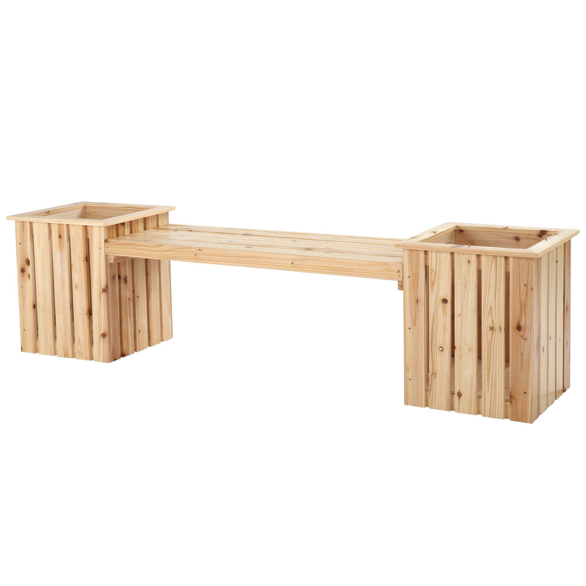 Outdoor Wooden Garden Stool Bench with 2 Planters, Natural Wood Outdoor Benches   at Gallery Canada