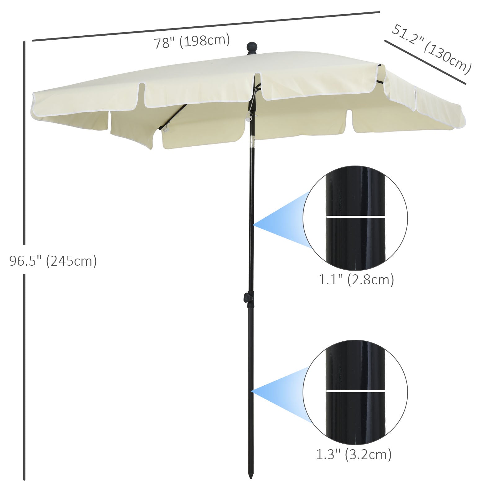 6.5x4ft Rectangle Patio Umbrella Aluminum Tilt Adjustable Garden Parasol Sun Shade Outdoor Canopy Cream White Sun Umbrellas at Gallery Canada