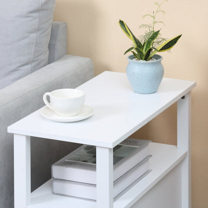 Slim End Table with 2 Drawers and Storage Shelf, Sofa Side Table for Living Room, Narrow Nightstand, White Side Tables   at Gallery Canada