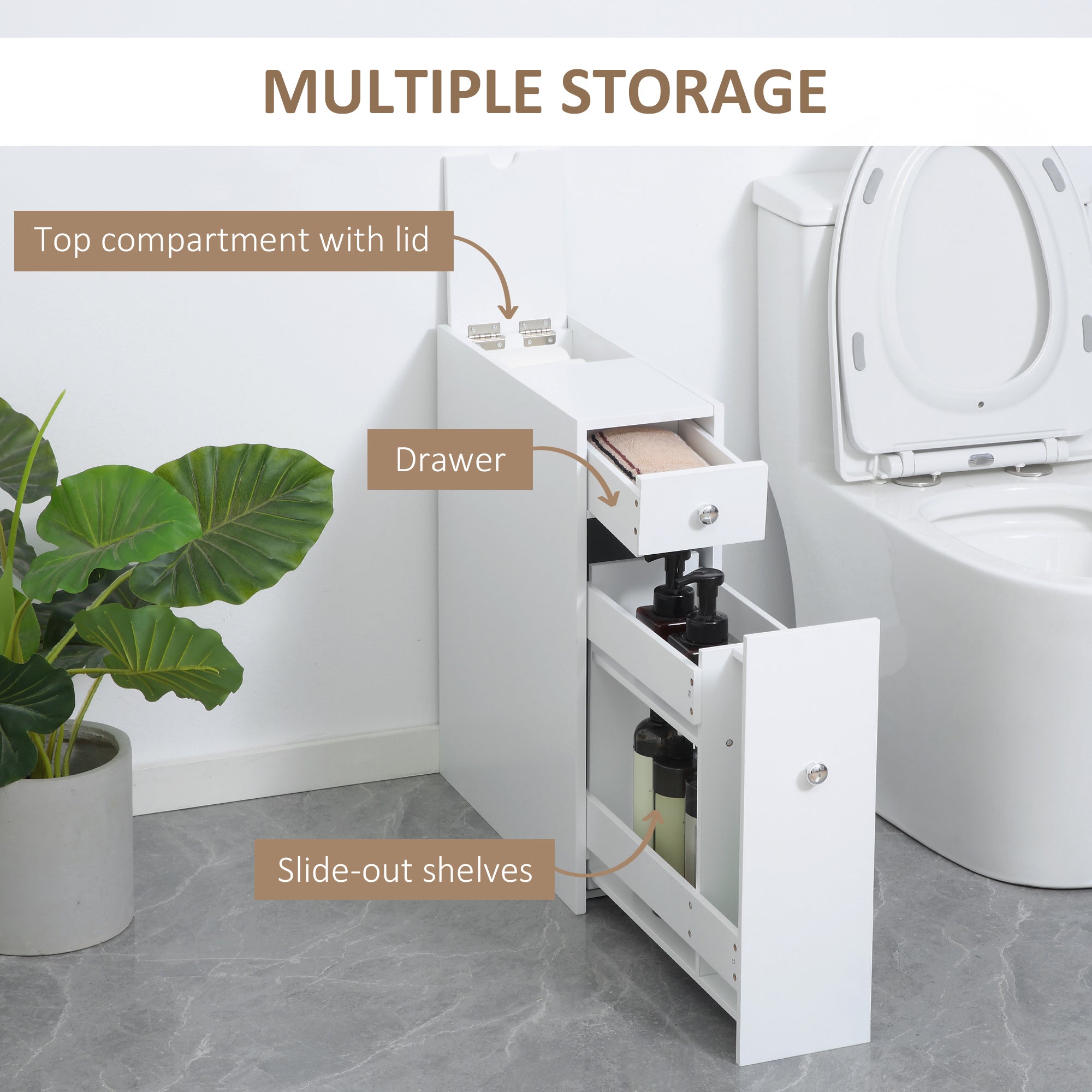 Small Bathroom Storage Cabinet, Space Saving Toilet Paper Cabinet, Narrow Bathroom Cabinet with Drawers and Hidden Storage, White Bathroom Cabinets   at Gallery Canada