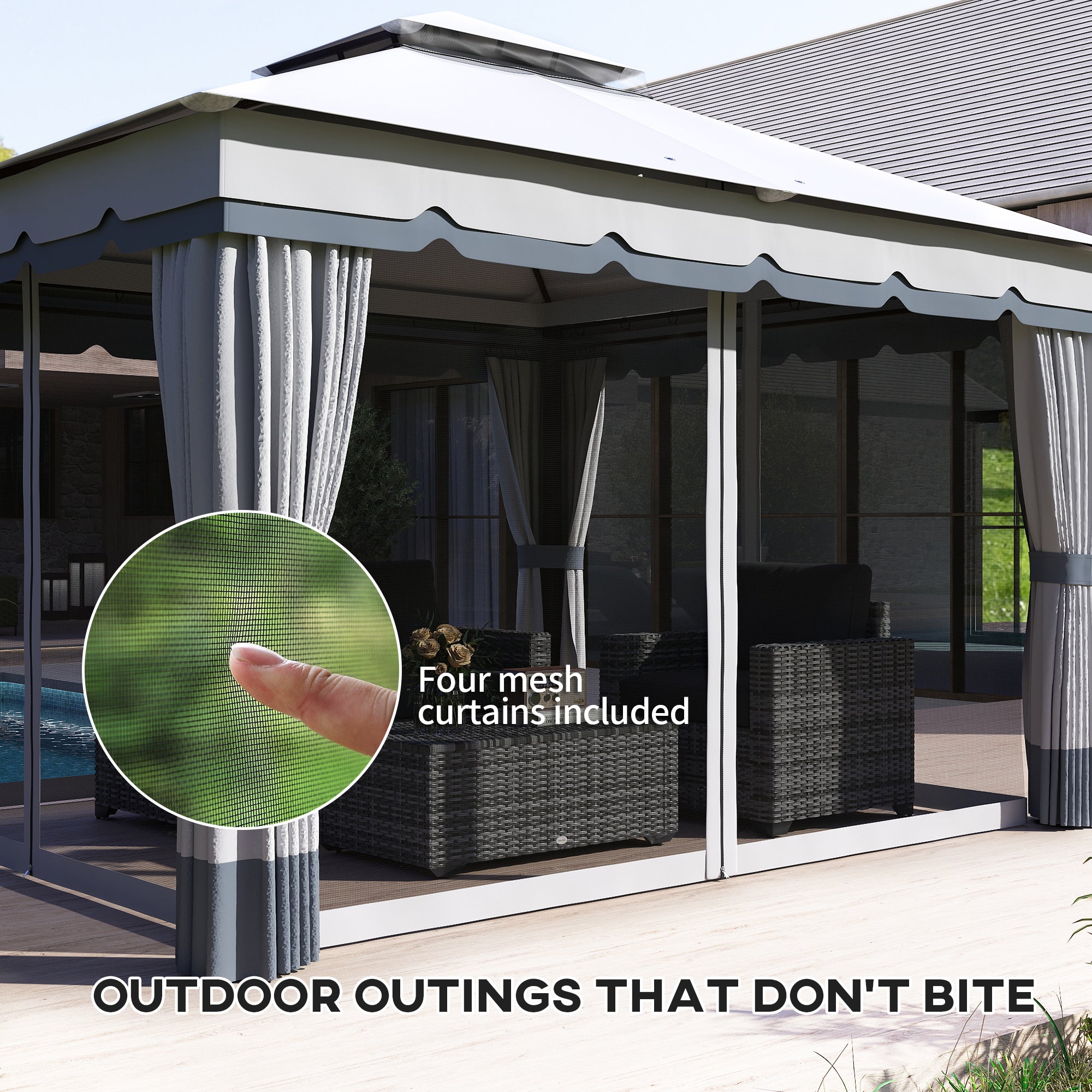 10' x 12' Double Roof Patio Gazebo Canopy, Outdoor Gazebo Shelter with Netting &; Curtains, for Garden, Lawn and Deck Gazebos at Gallery Canada