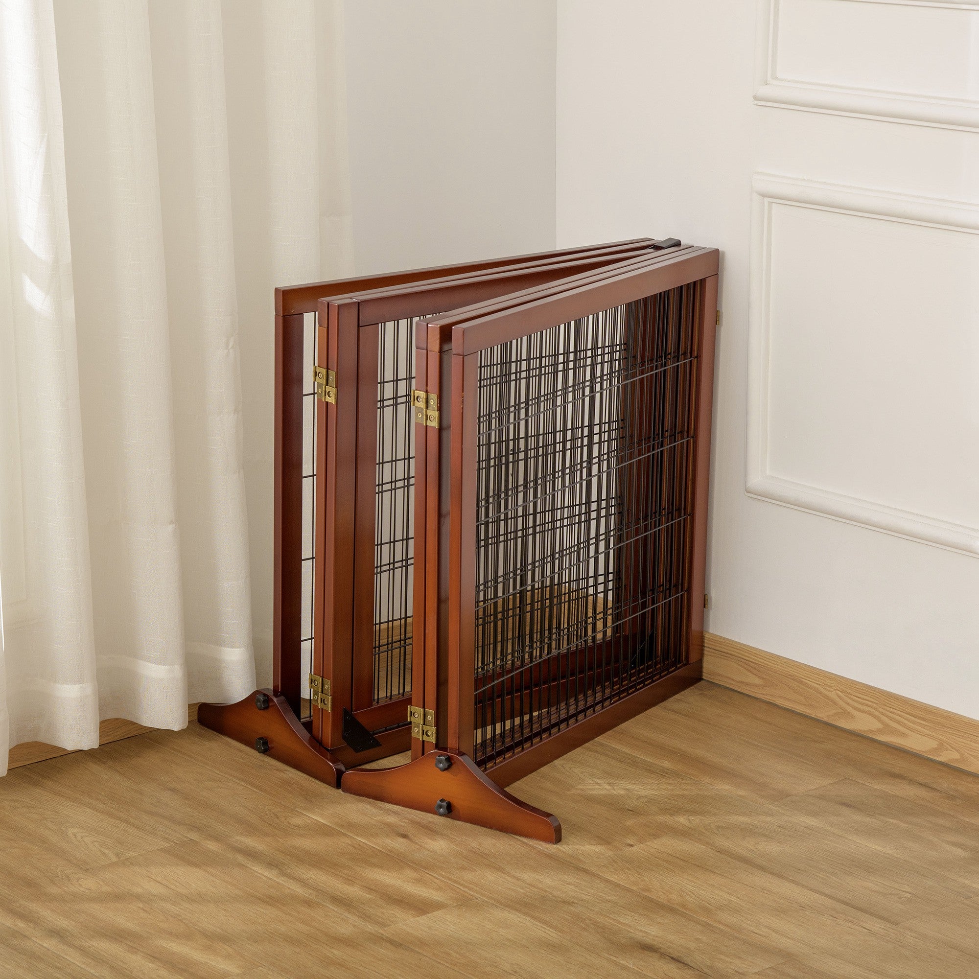 Wooden Pet Gate, Dog Safety Barrier, Freestanding Foldable Fence, w/ 6 Panels, 2 Support Feet, for House Doorway Stairs, Small &; Medium Dogs, Coffee Houses, Kennels & Pens at Gallery Canada