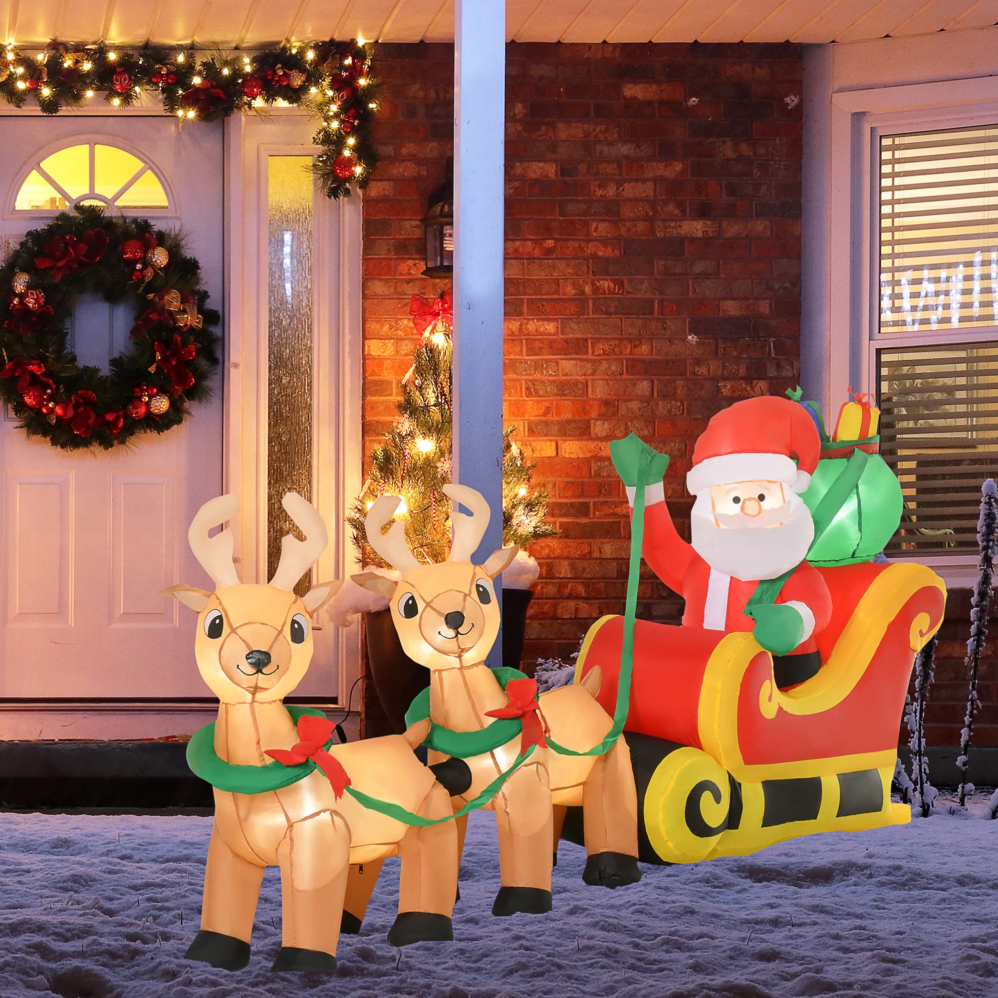 8ft Christmas Inflatables Santa Claus with Sleigh and Reindeer, Outdoor Decoration with LED Lights Display Christmas Inflatables Multi Colour  at Gallery Canada