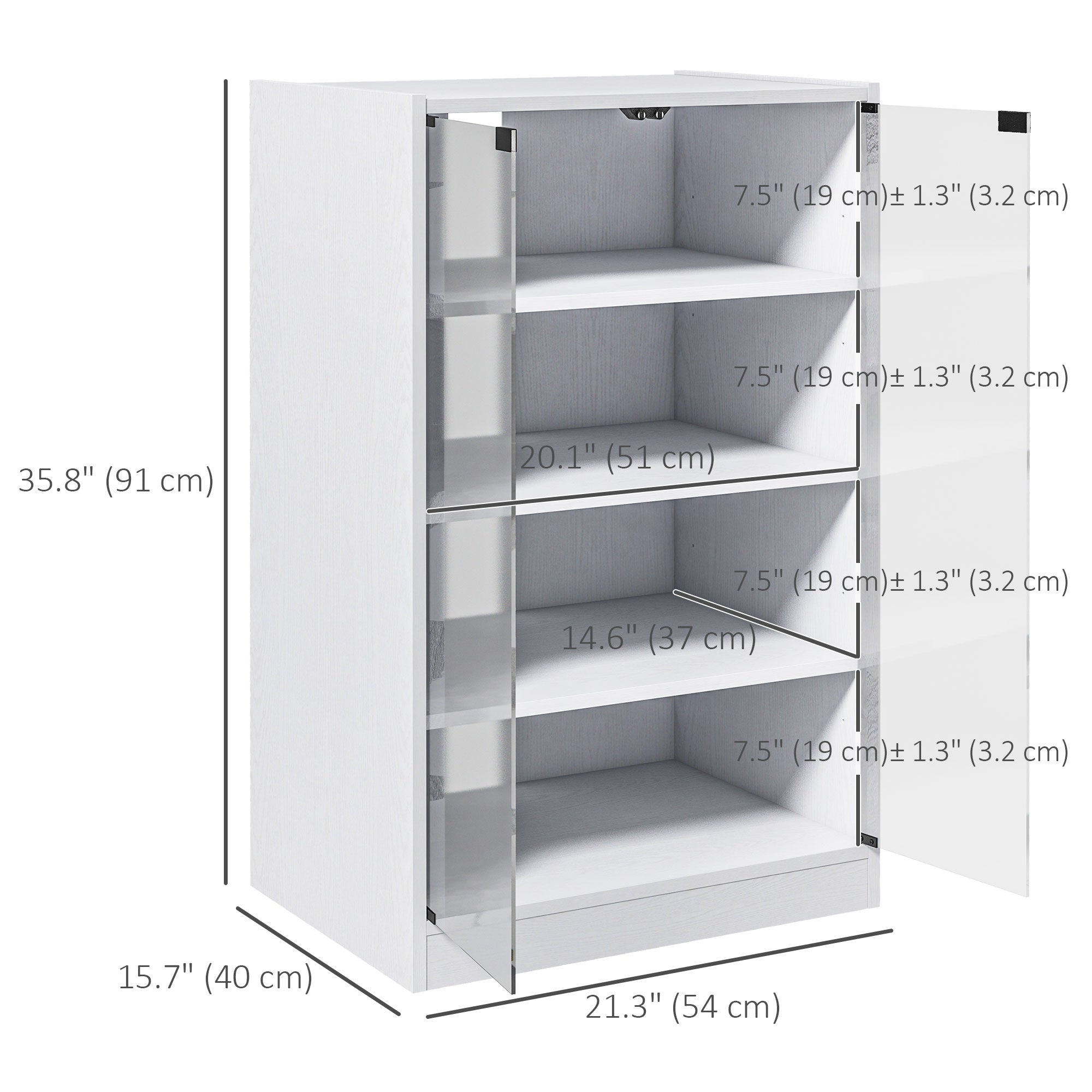 5-Tier Media Cabinet, Media Stand with Adjustable Shelves, Tempered Glass Doors, and Cable Management, Distressed White Storage Cabinets   at Gallery Canada