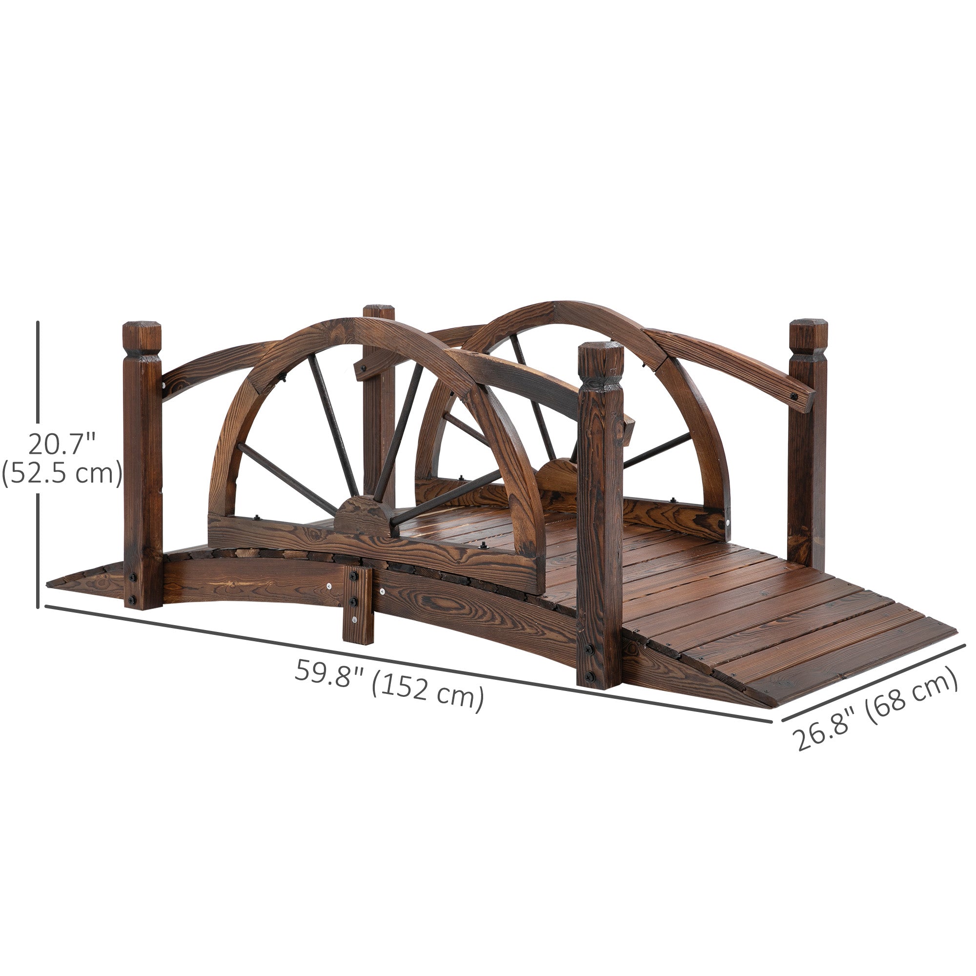 Wooden Garden Bridge, Decorative Arc Footbridge with Safety Guardrail Garden Decor at Gallery Canada