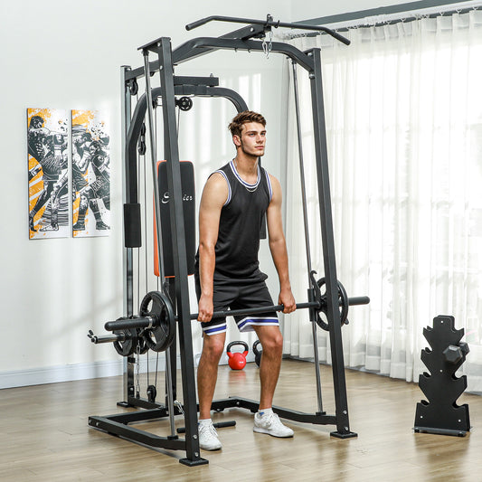 3 In 1 Smith Machine with Dual Cable Pulley System, Chest Press Station, 17-Level Squat Rack and Barbell Bar Power Towers   at Gallery Canada