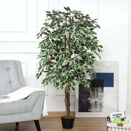 5.3ft Artificial Tree, Indoor Outdoor Fake Ficus with Pot, for Home Office Living Room Decor