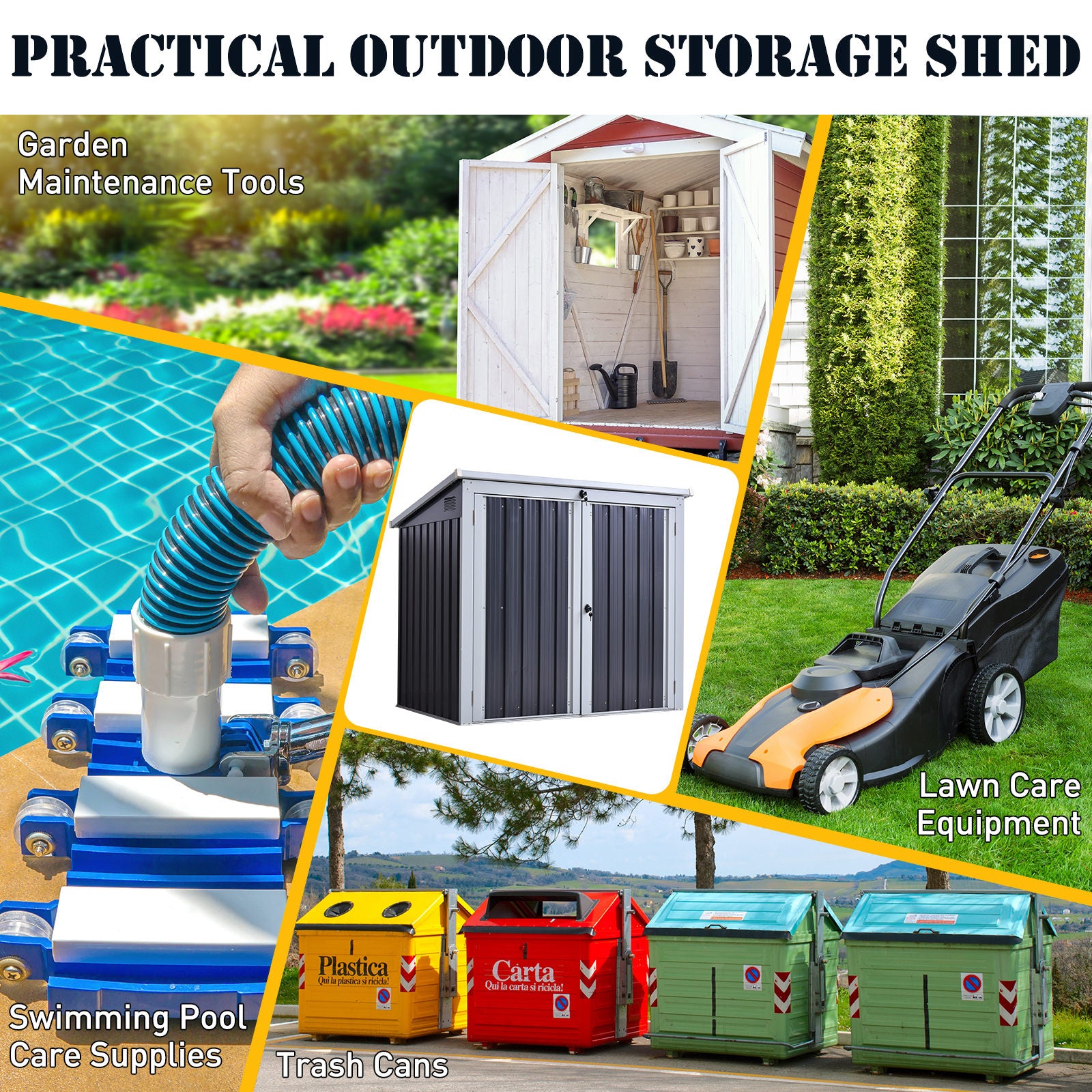 5ft x 3ft Outdoor Garbage Bin Storage Shed with Lockable Doors and Lid, Outside Storage Shed for Trash Can, Black Sheds at Gallery Canada