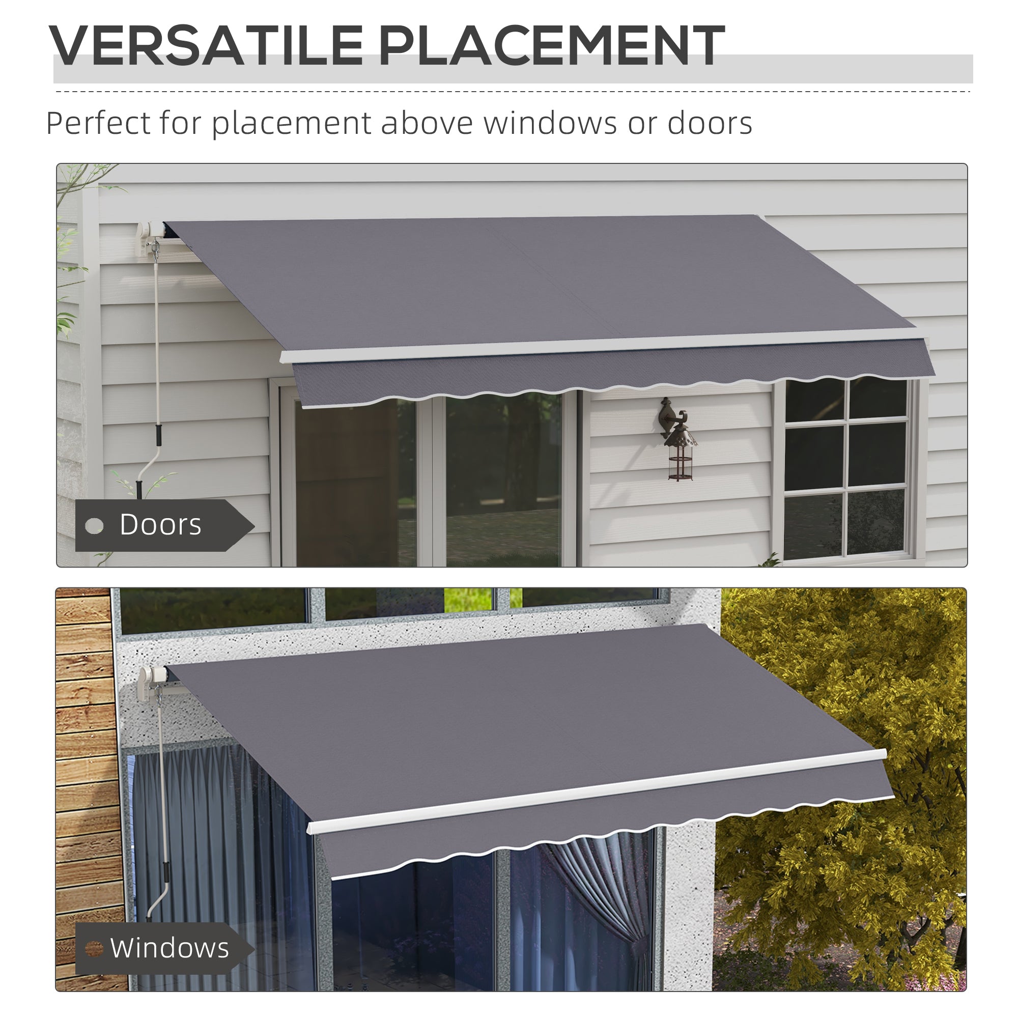 12' x 10' Manual Retractable Awning Outdoor Sunshade Shelter with Adjustable &; Versatile Design, Dark Grey Patio Awnings at Gallery Canada
