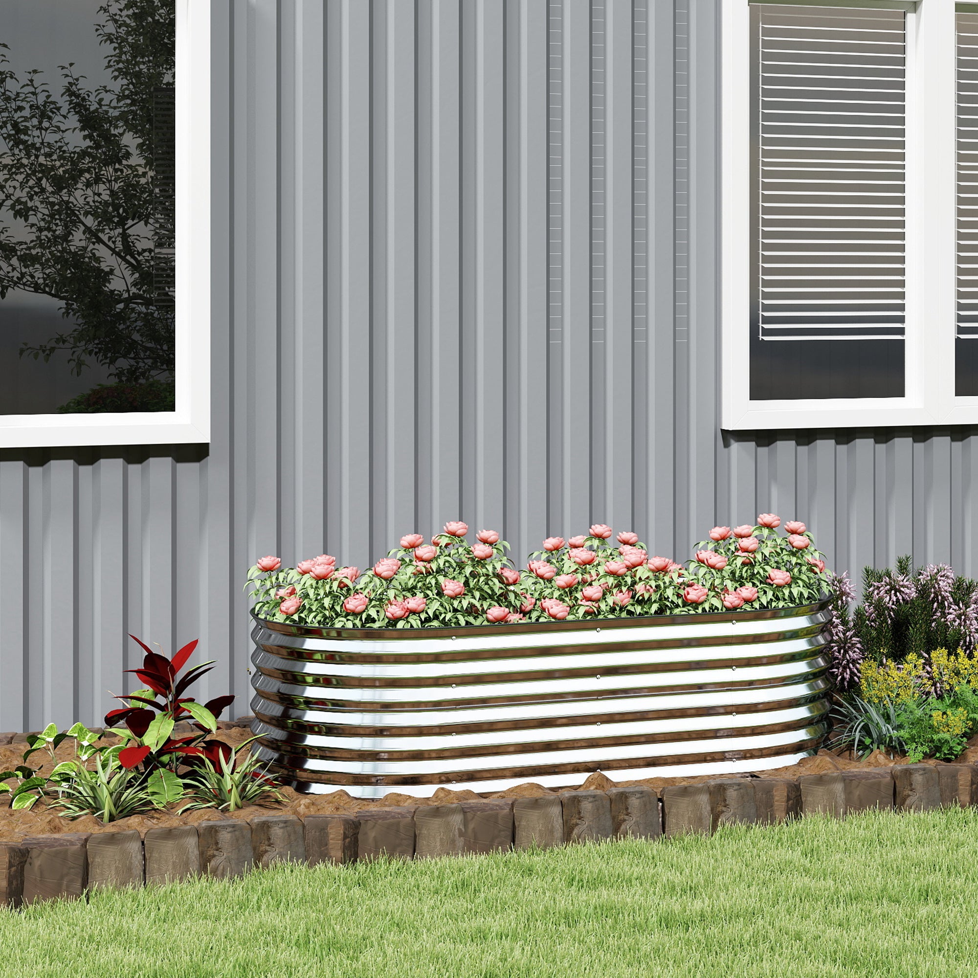 5 x 2.5 x 2ft Galvanized Raised Garden Bed, Easy DIY Oval Planter Box with Safety Edging and Gloves, Silver Raised Garden Beds at Gallery Canada