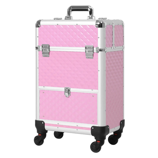 Portable Aluminum Makeup Train Cases, Rolling Makeup Case, Salon Beauty Cosmetic Jewelry Organizer Trolley with 4 Wheels, Pink Makeup Cases Pink  at Gallery Canada