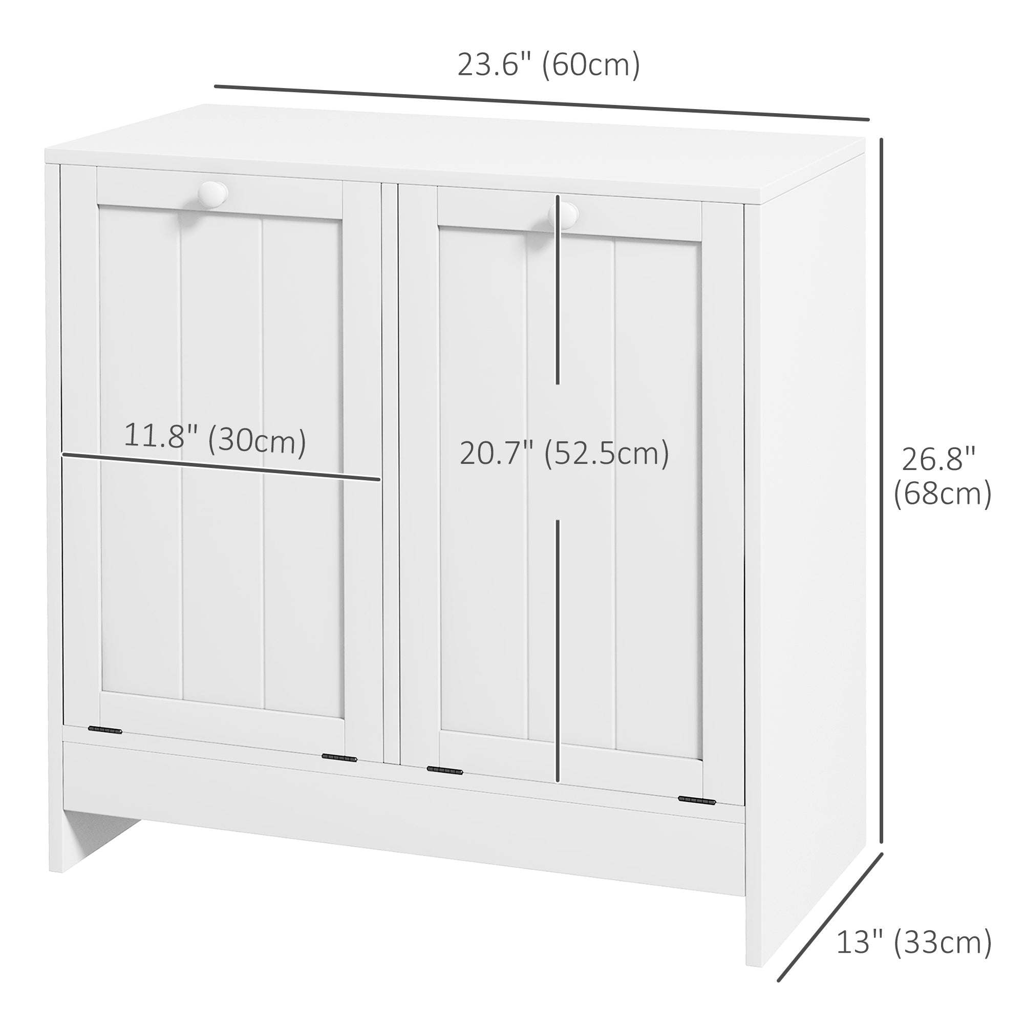 Tilt-Out Laundry Storage Cabinet, Modern Laundry Hamper with 2 Compartments for Bathroom Washroom, White Bathroom Cabinets   at Gallery Canada