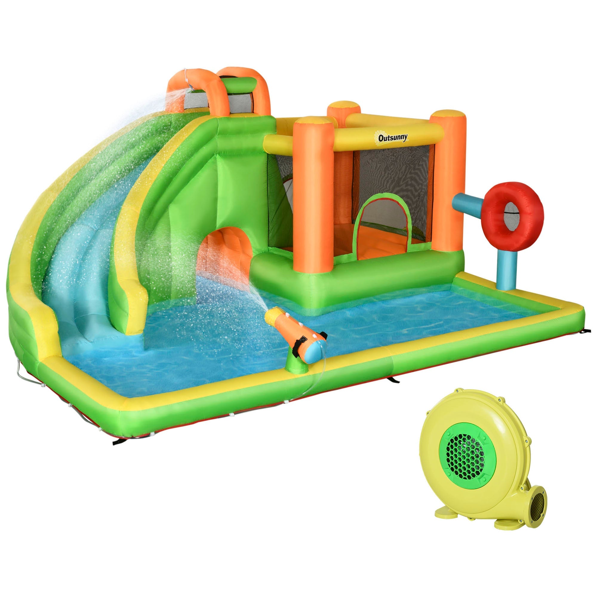 8-in-1 Inflatable Water Slide Bounce House with Pool, Trampoline, 750W Blower, Multi-Color Inflatables Multi Colour  at Gallery Canada