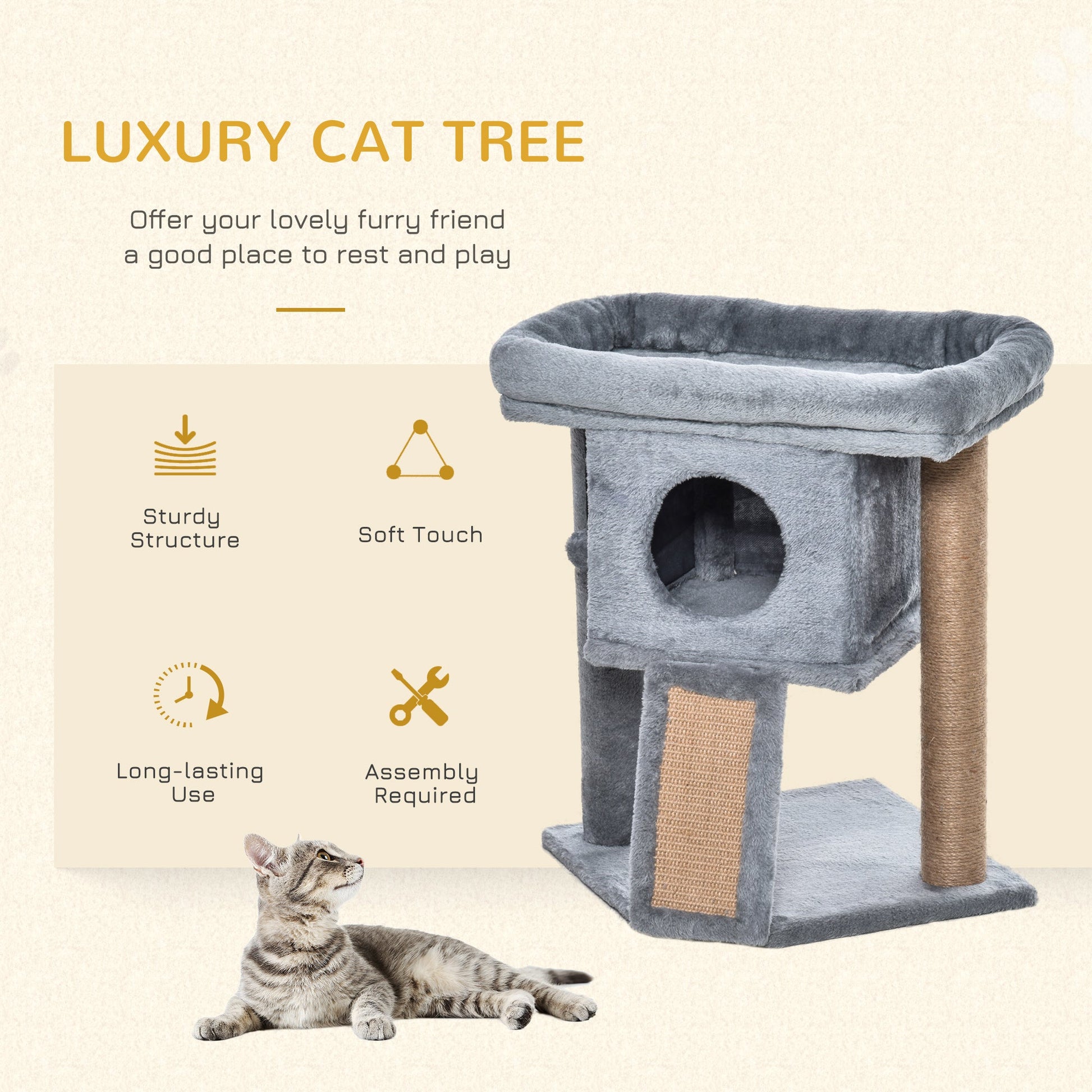 Cat Tree, Small Cat Tower with Perch, Scratching Post, Cat Condo, Toy Ball for Kitty, Indoor Use, Grey Cat Posts   at Gallery Canada